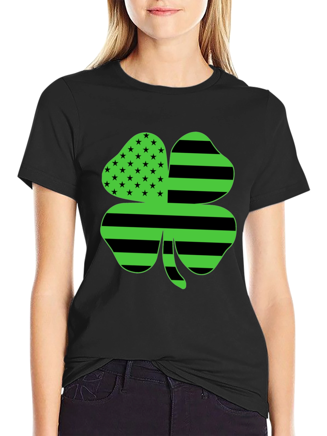 Black St. Patrick's Day Shamrock Novelty Graphic Tee view 2