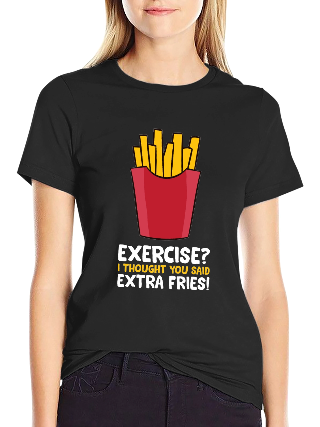 Black Funny Extra Fries Graphic T-Shirt view 2