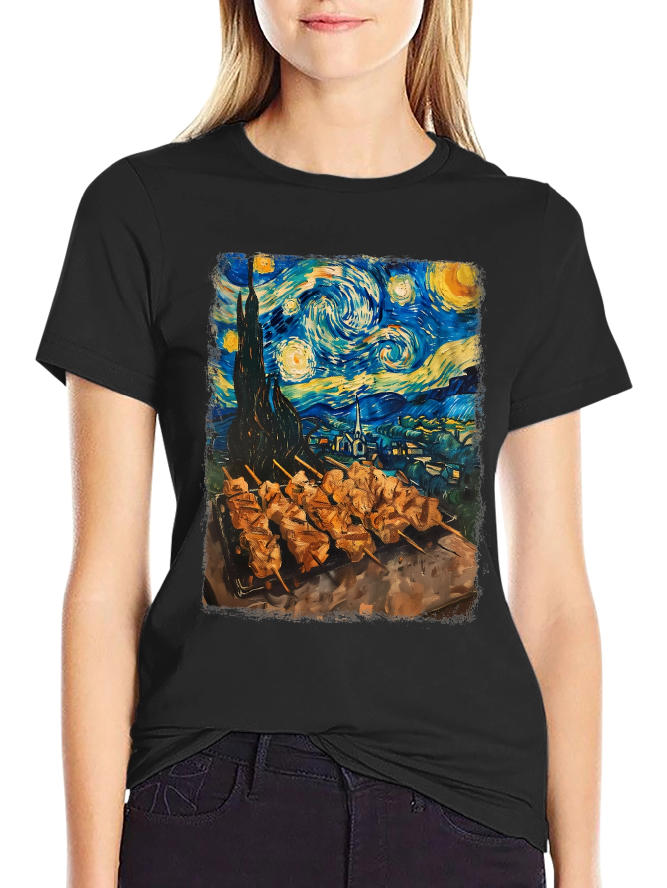 Black Starry Night & BBQ T-Shirt view 2