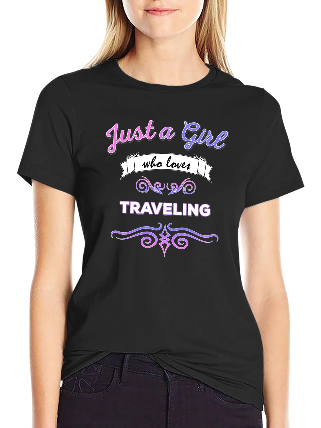 Black Just A Girl Who Loves Traveling T-Shirt view 2