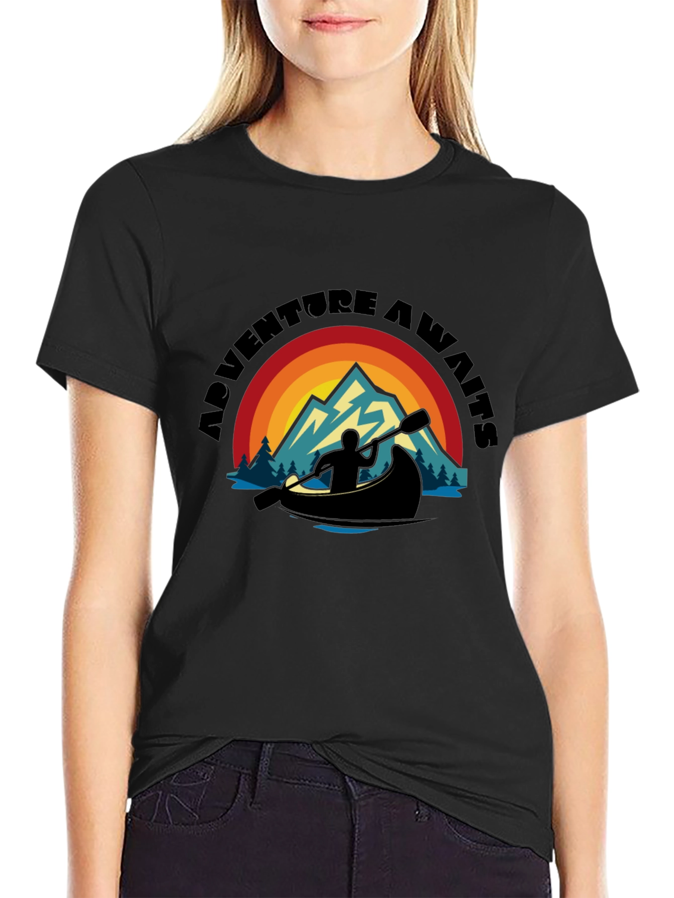 Black Adventure Awaits Graphic T-Shirt view 2