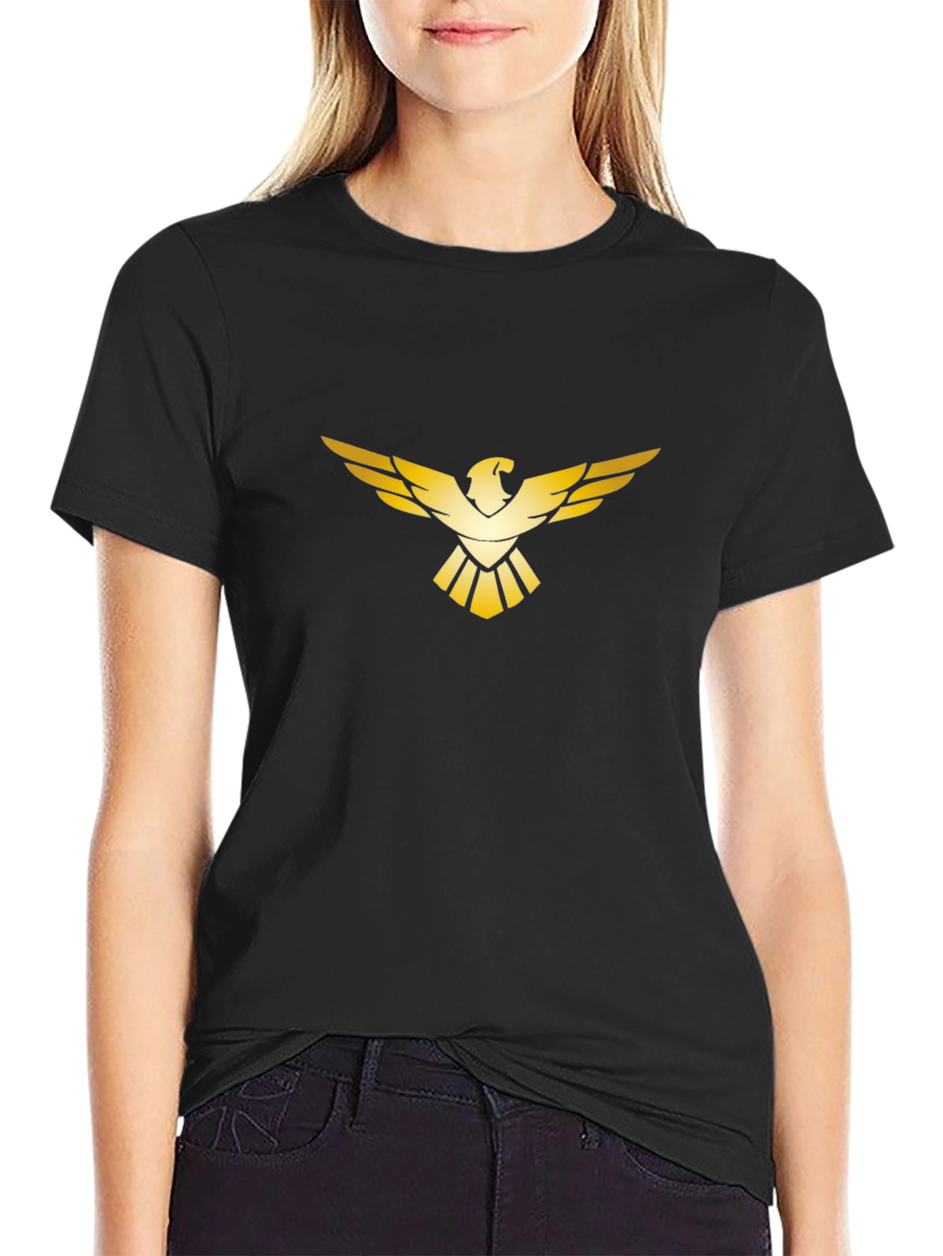 Black Golden Eagle Graphic Black T-Shirt view 2