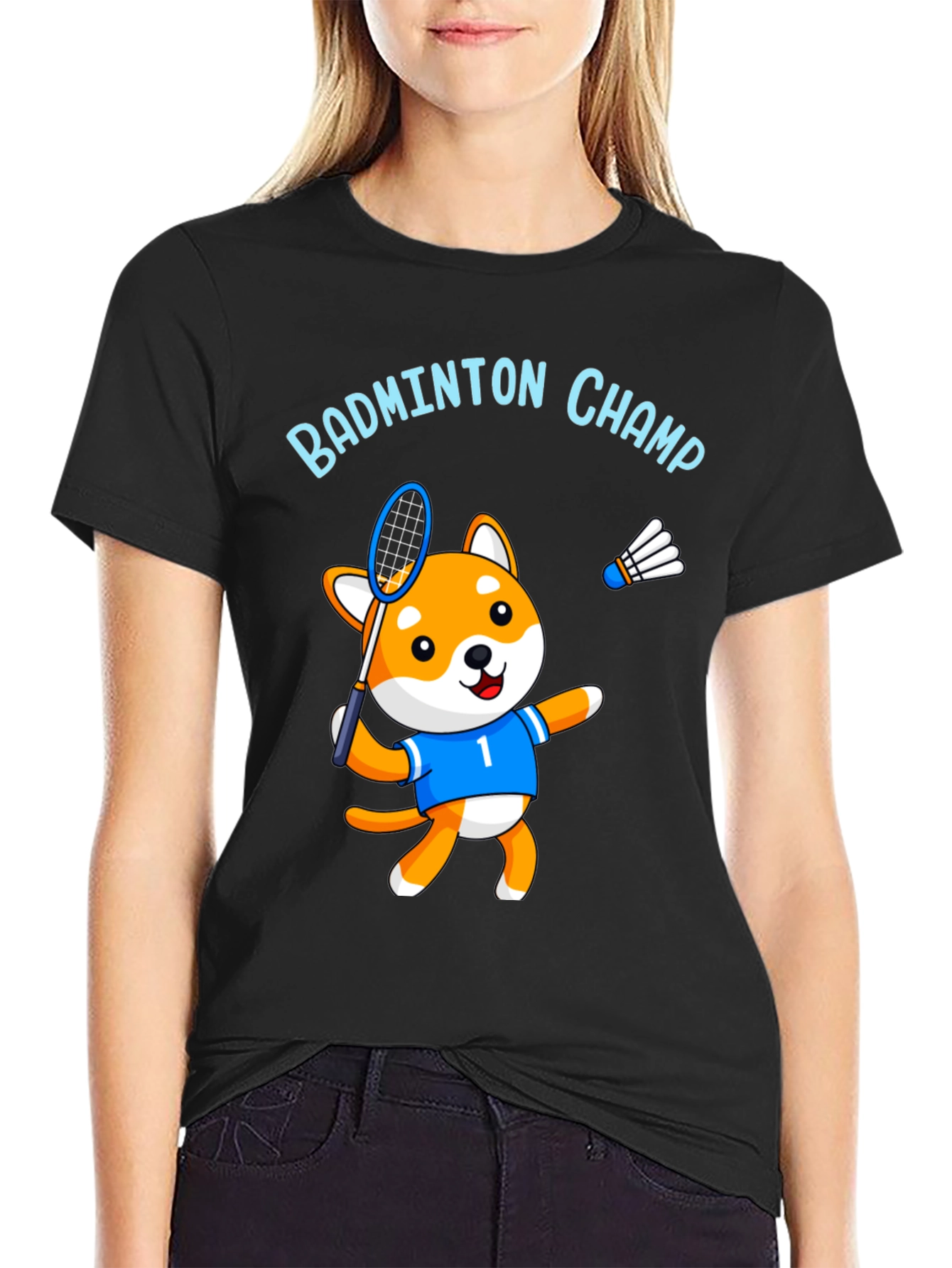 Black Badminton Champ Dog Graphic Tee - Black view 2