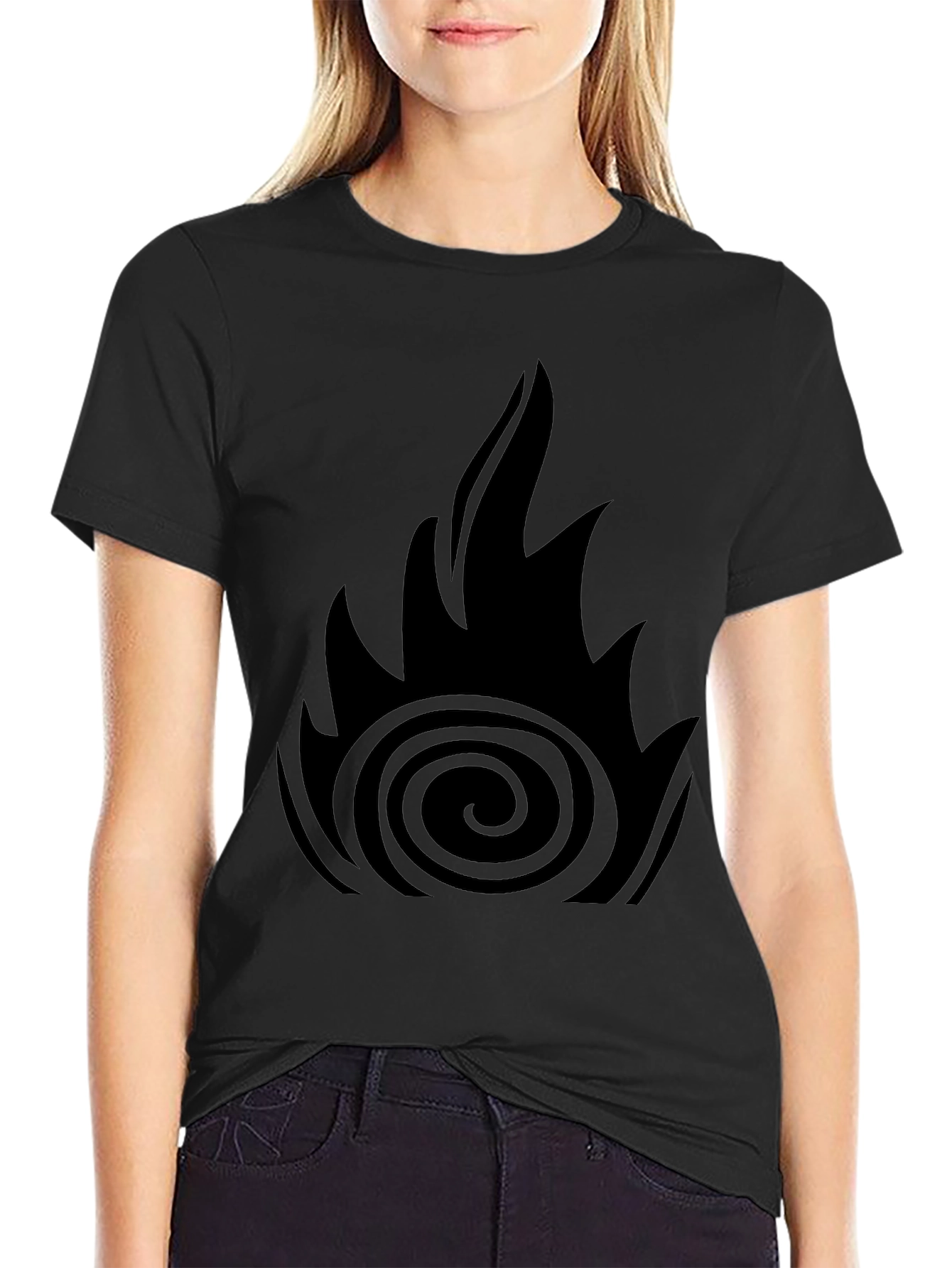 Black Men's Black Graphic Tee - Fire Design view 2