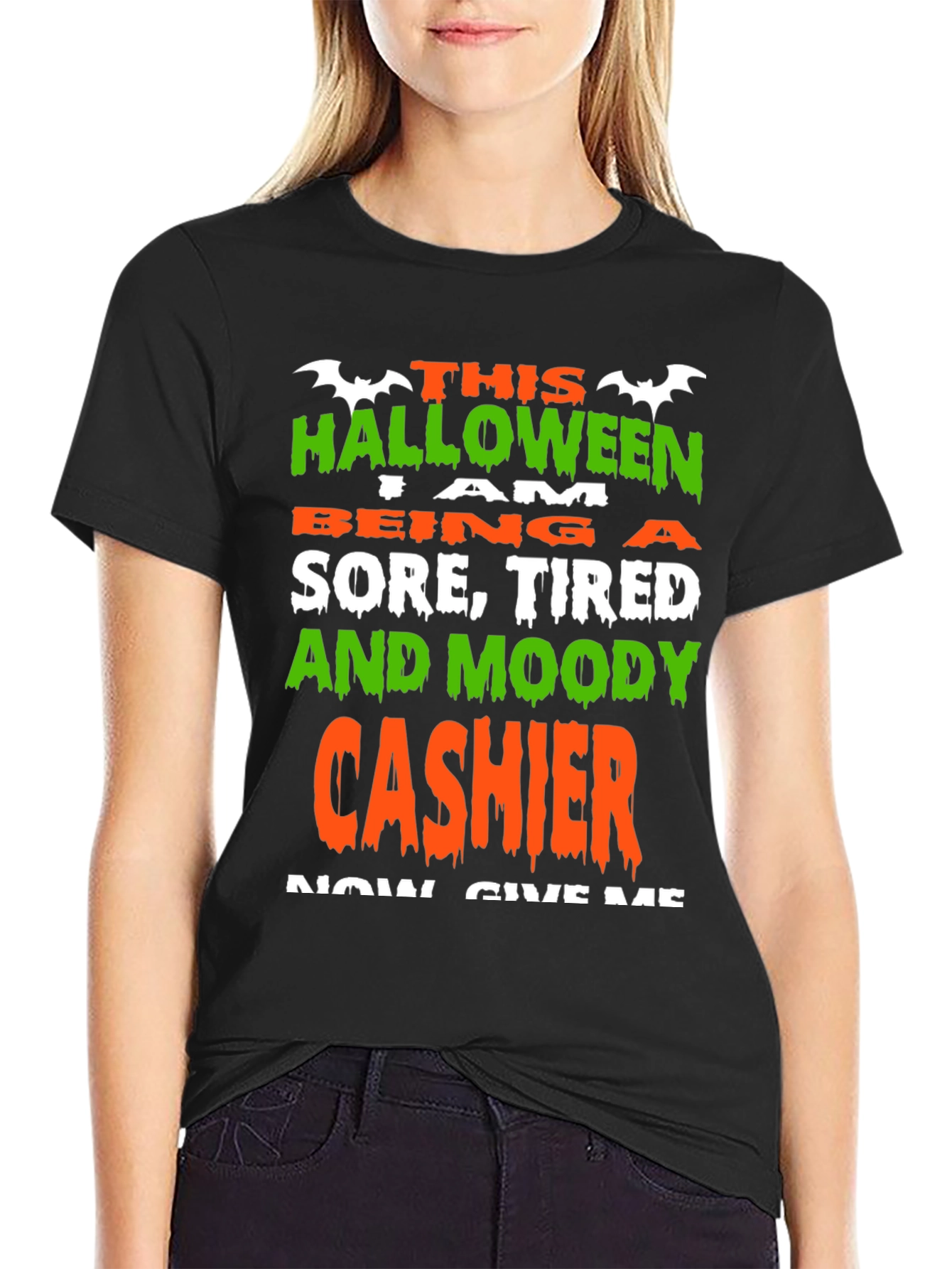 Black Halloween Cashier Graphic Tee - Sore Tired & Moody view 2