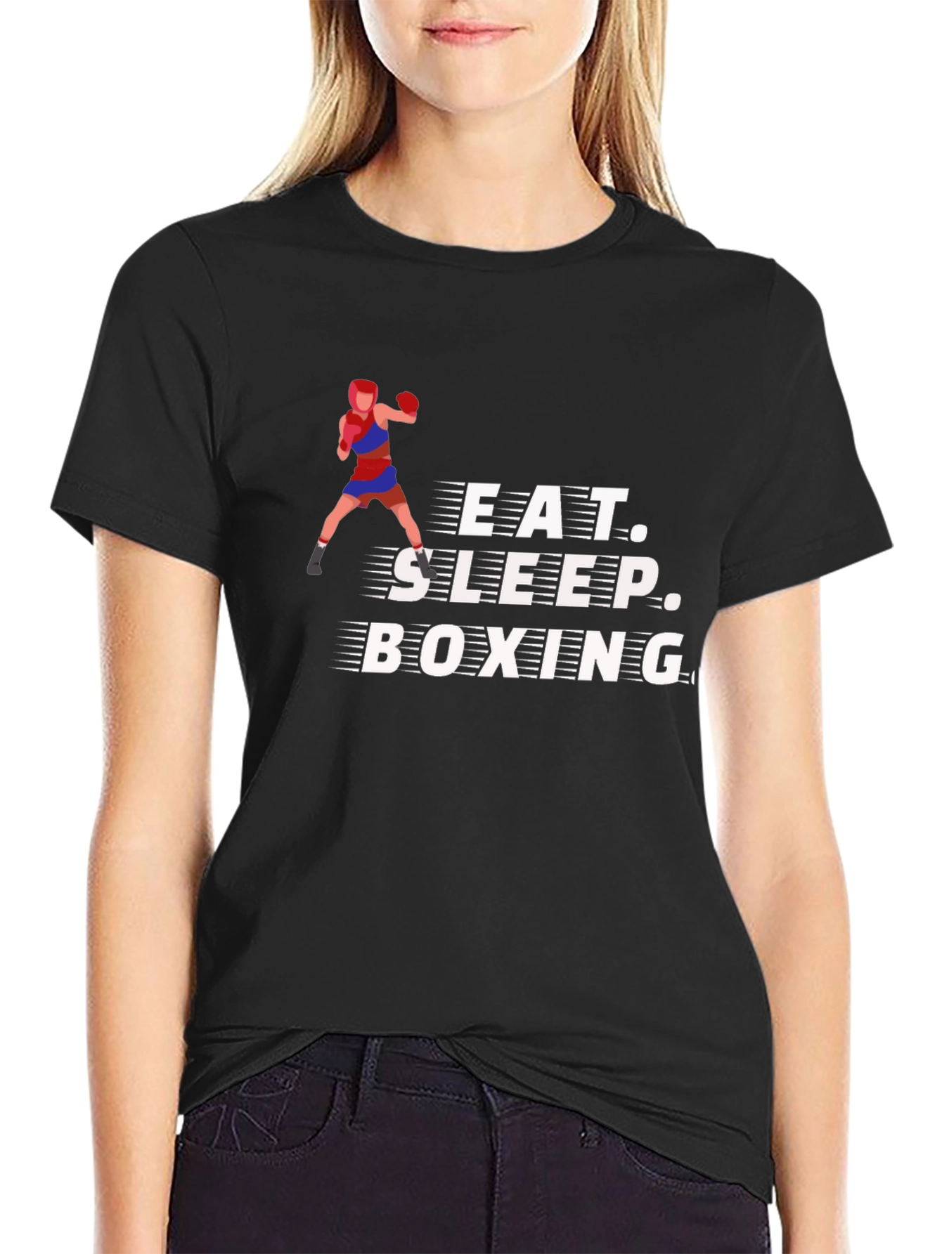 Black Eat Sleep Boxing Black T-Shirt view 2