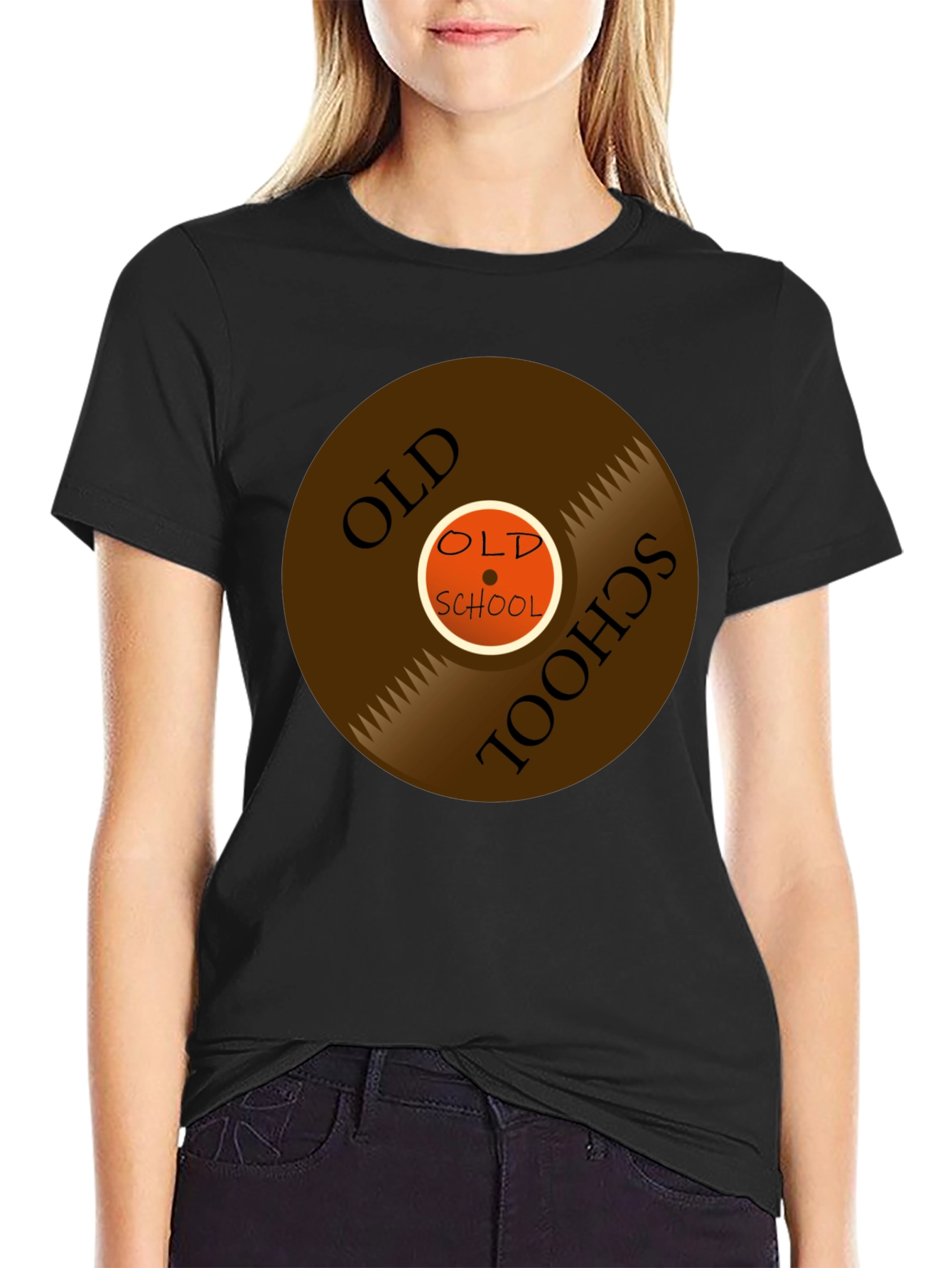 Black Old School Vinyl Record Graphic Tee view 2