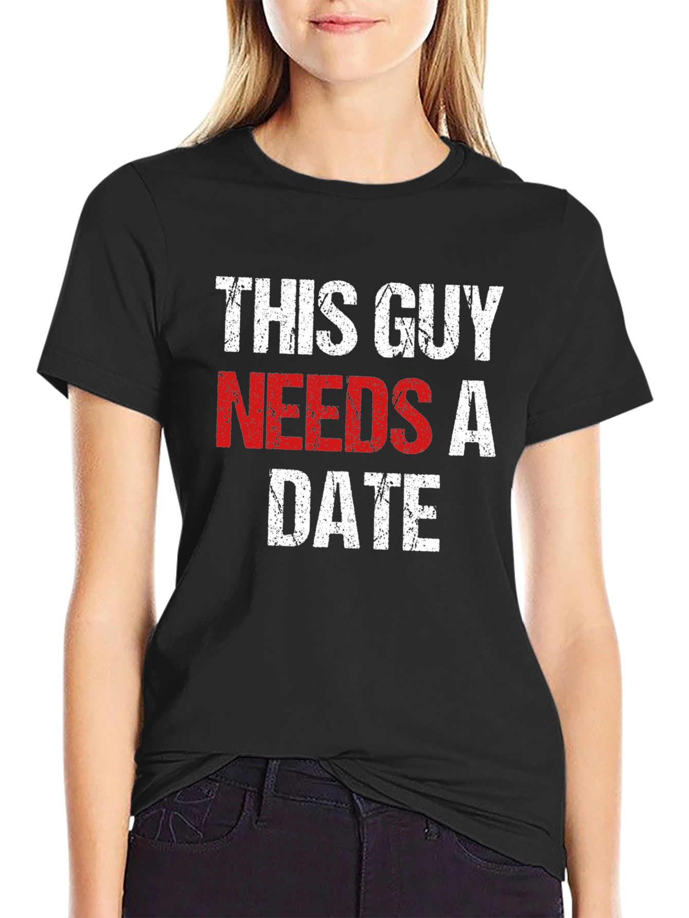 Black This Guy Needs a Date - Novelty T-Shirt view 2