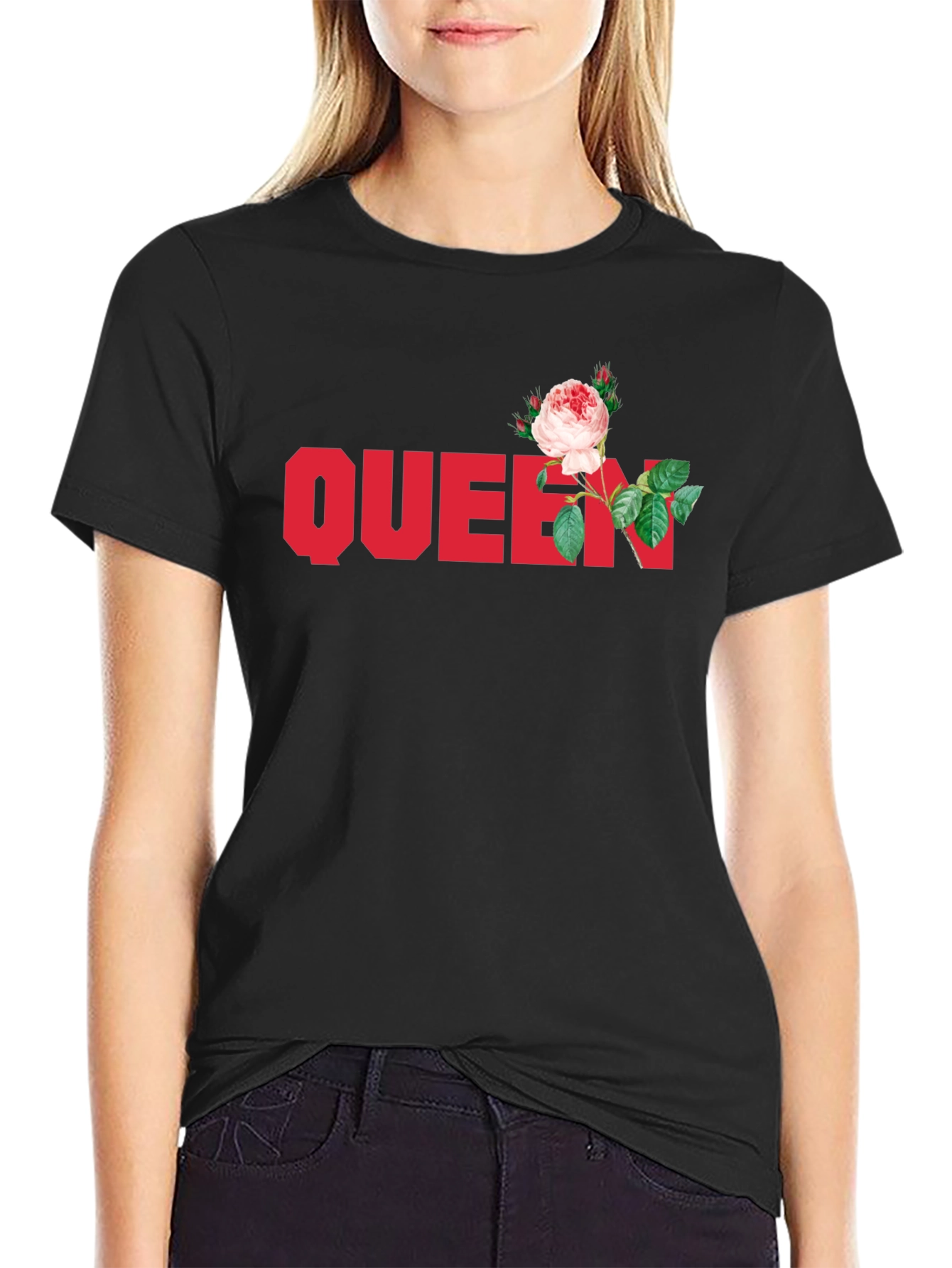 Black Queen Rose Graphic Tee - Stylish Black T-Shirt view 2