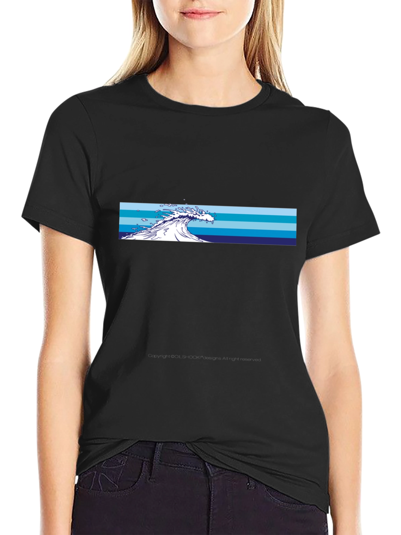 Black Ocean Wave Graphic T-Shirt - Stylish Crew Neck Tee view 2