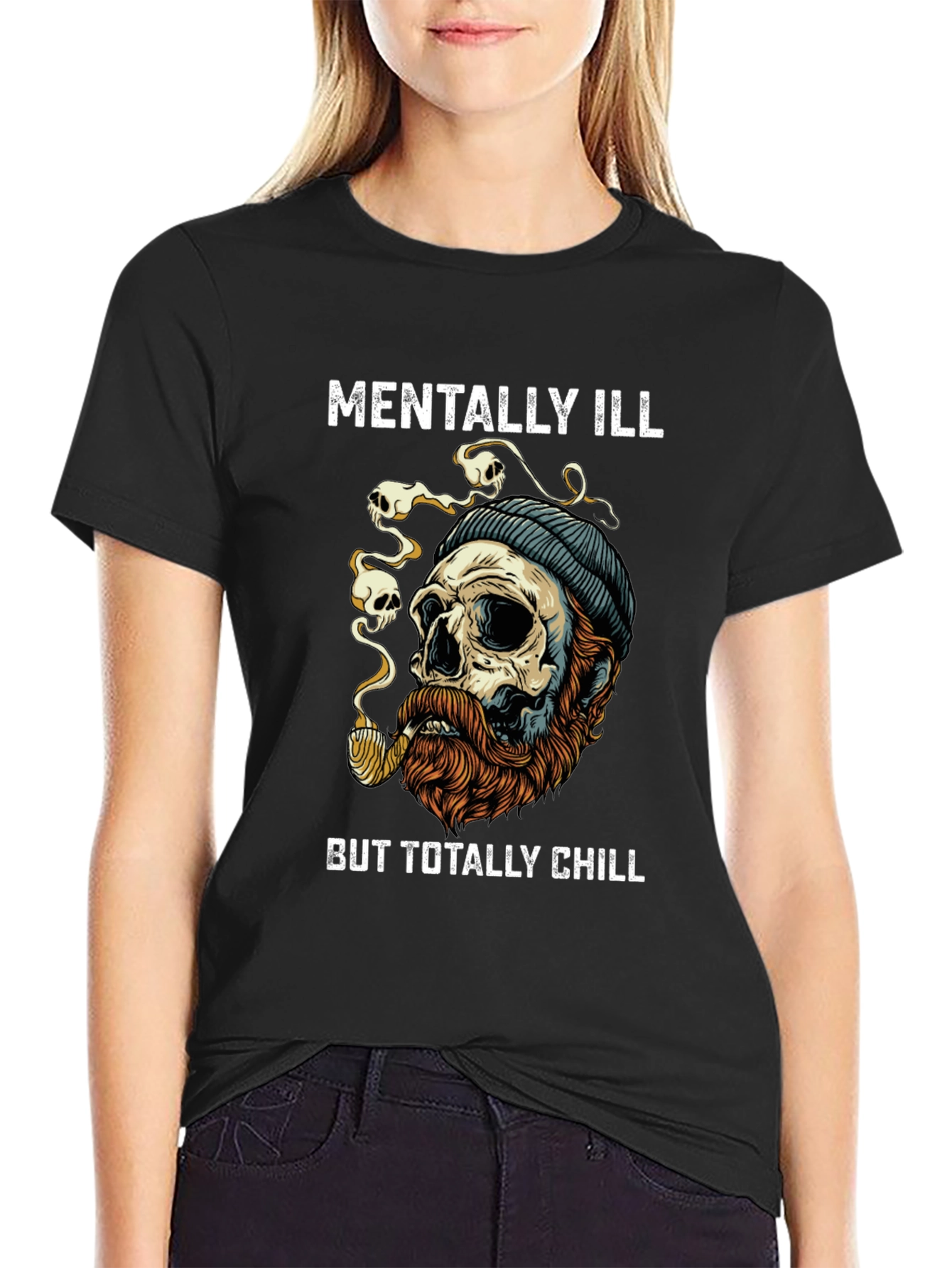 Black Mentally Ill But Totally Chill Graphic T-Shirt view 2