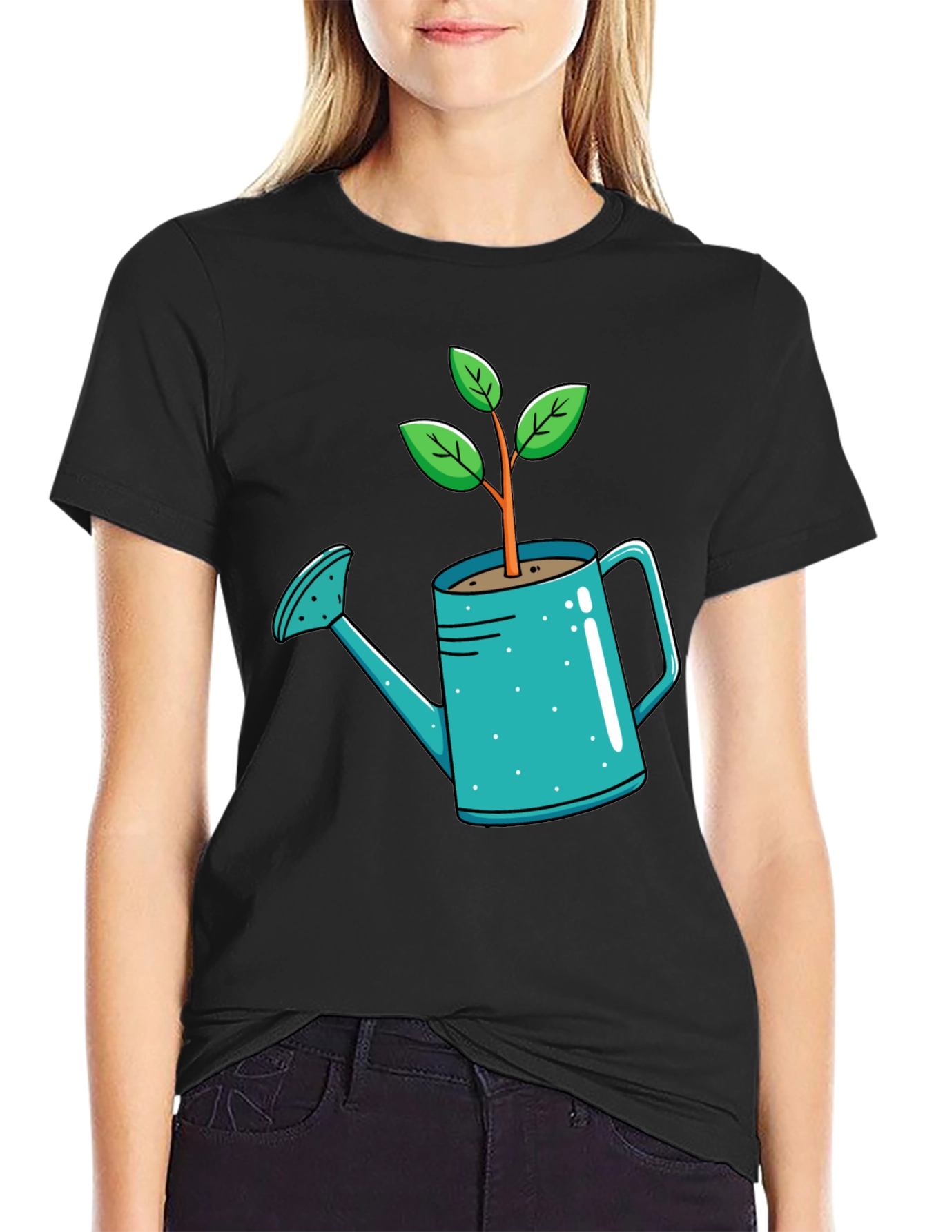 Black Plant Watering Can T-Shirt - Garden Lover Tee view 2
