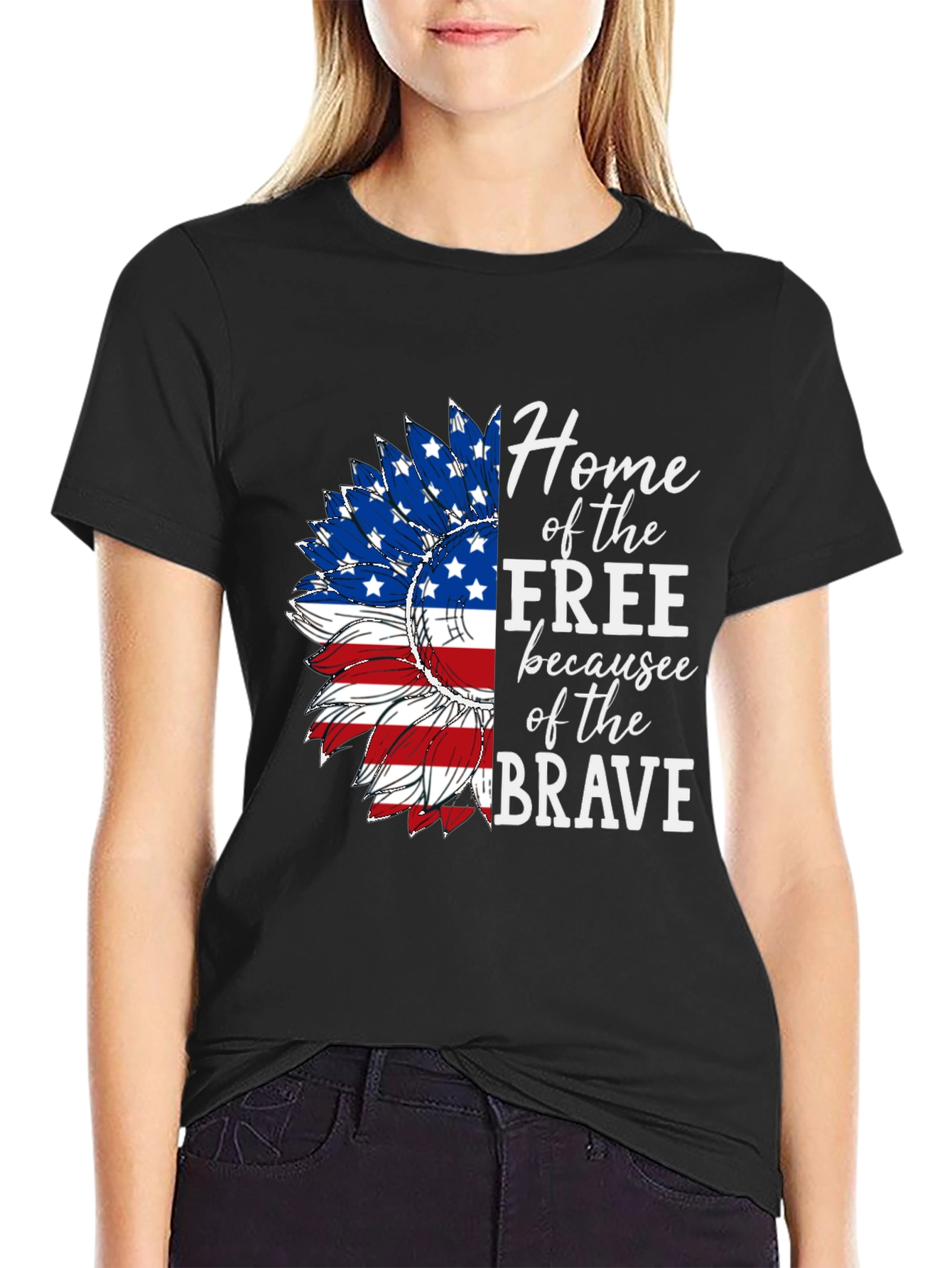 Black Patriotic Sunflower Graphic Tee - Home of the Free view 2