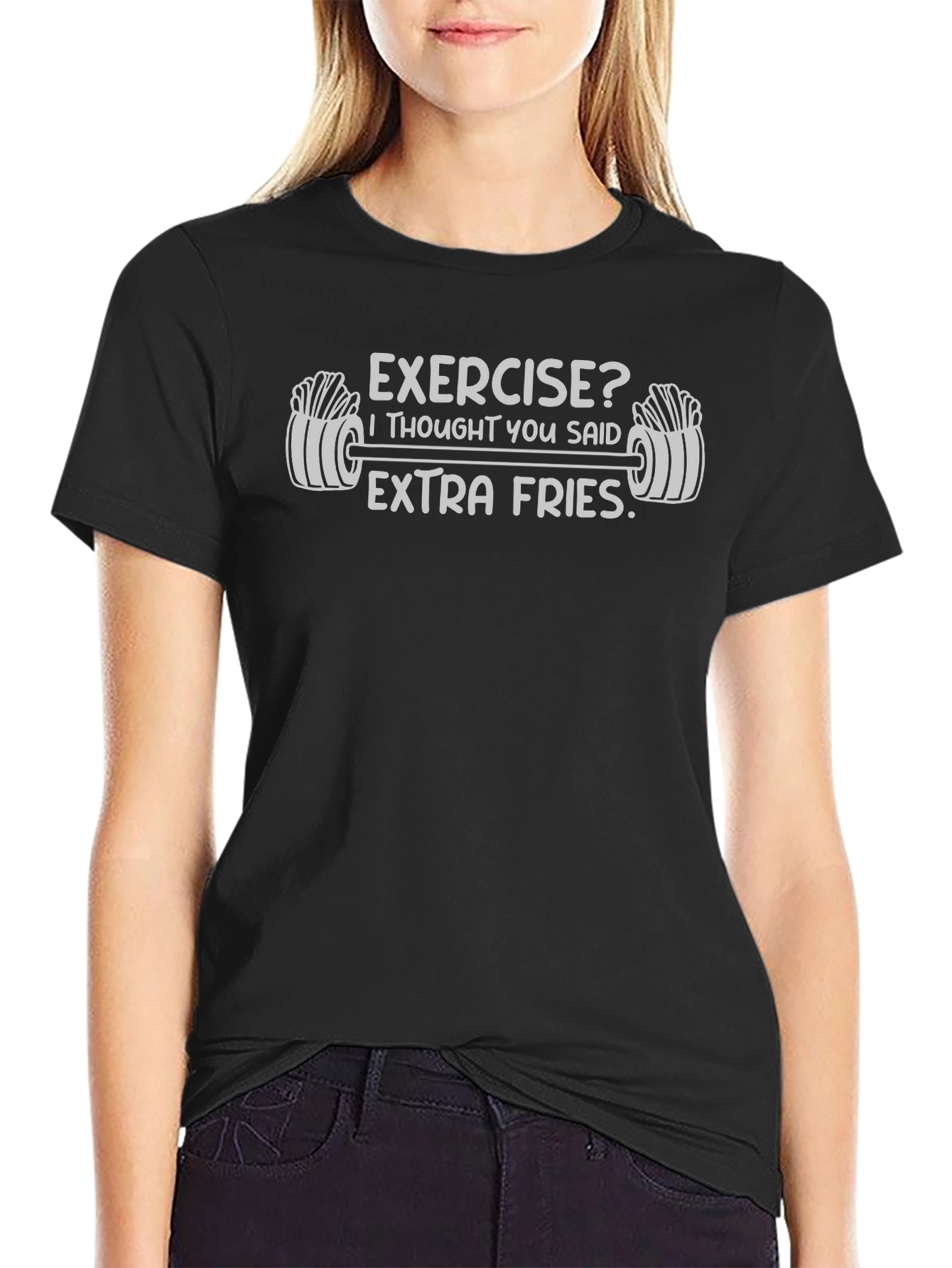 Black Exercise? Extra Fries Black Graphic Tee view 2