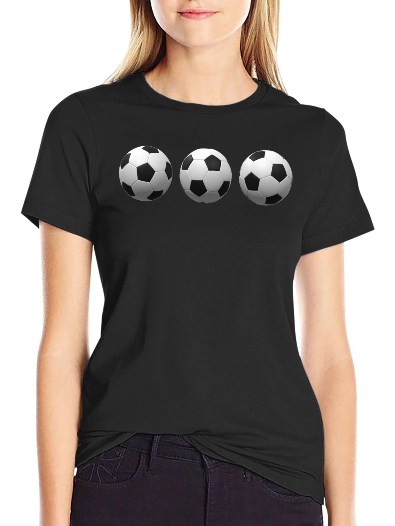 Black Soccer Ball T-Shirt - Three Ball Design view 2