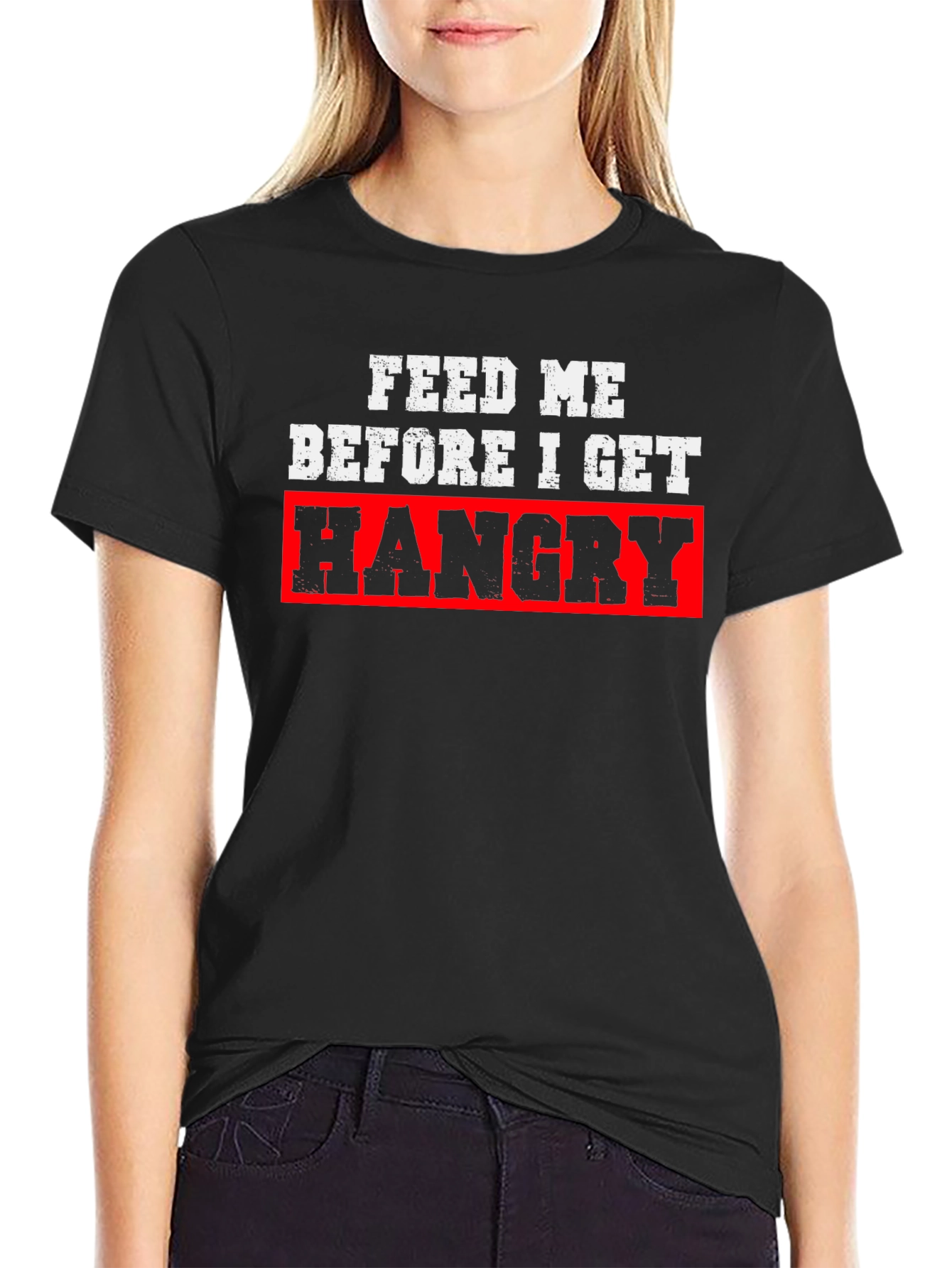 Black Feed Me Before I Get Hangry Black T-Shirt view 2