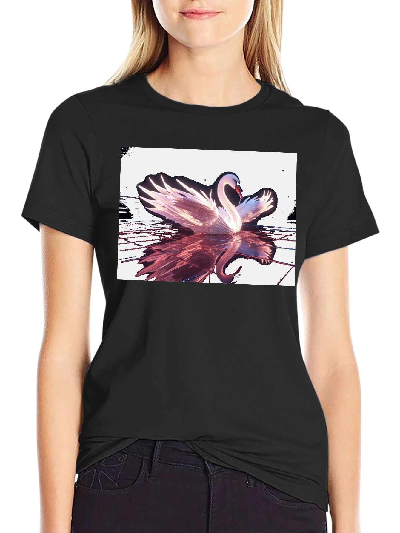 Black Swan Reflection Graphic Tee - Black view 2