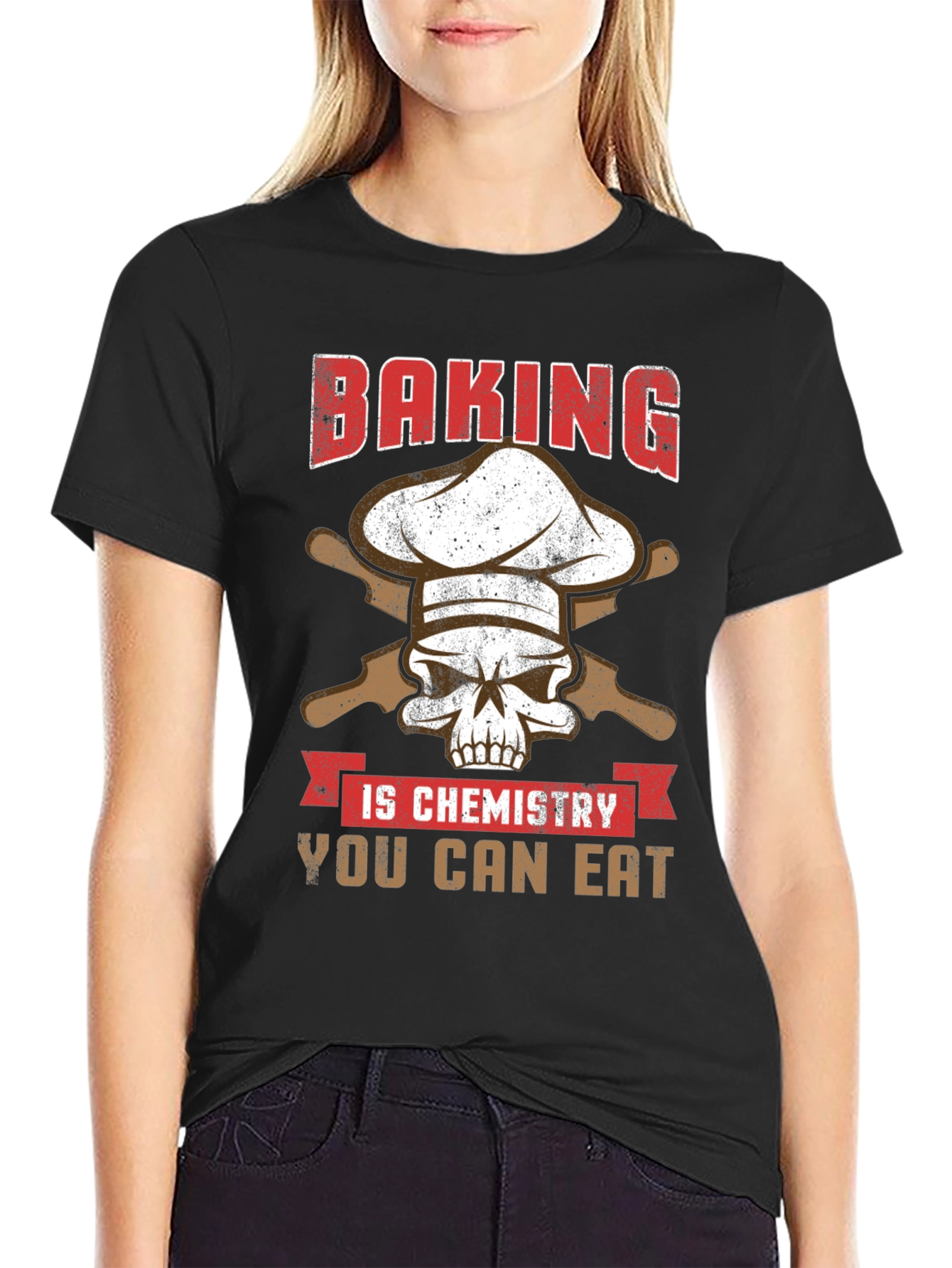 Black Baking is Chemistry Funny Skull T-Shirt view 2