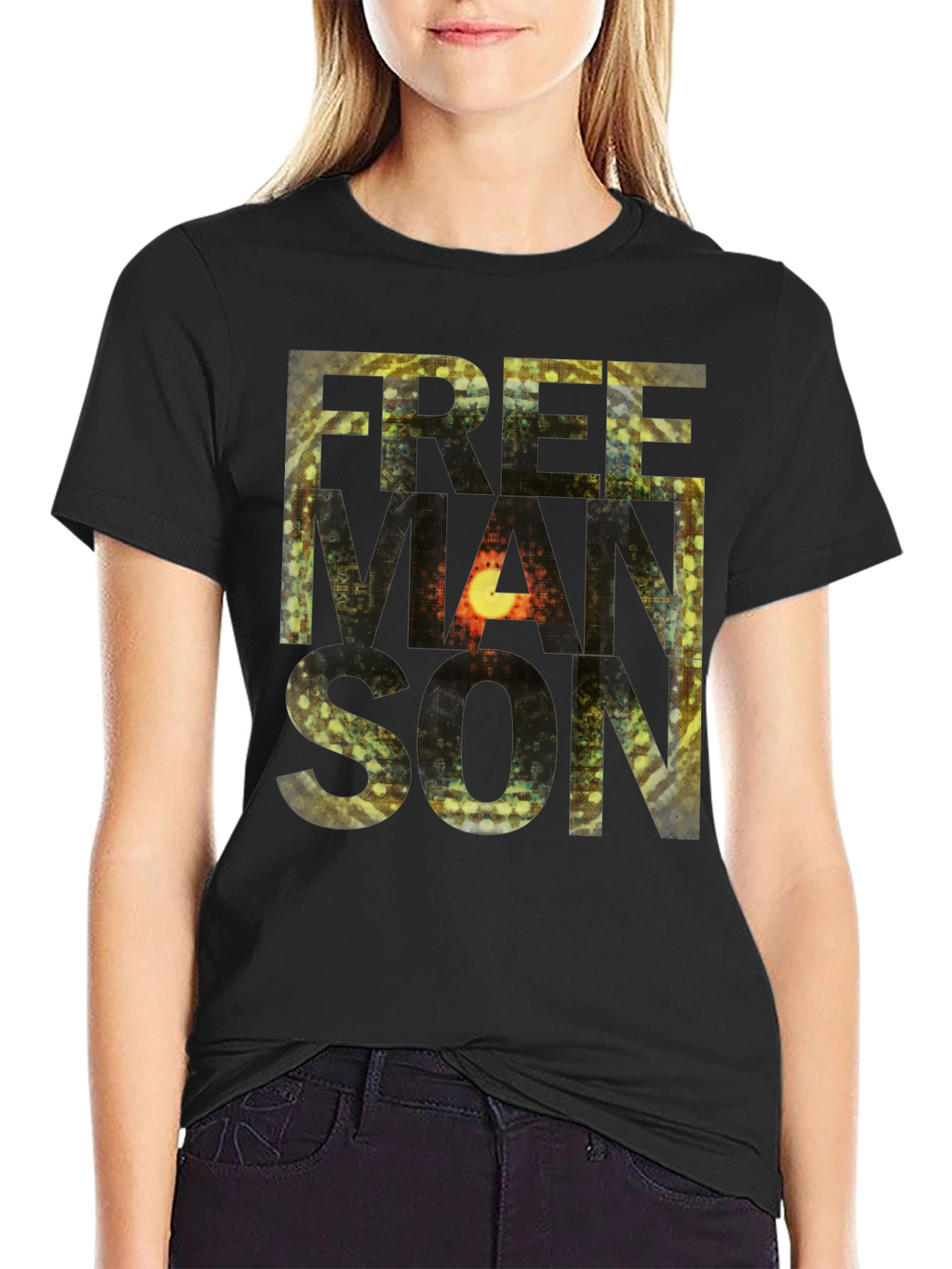 Black Freemanson Men's Black Graphic T-Shirt view 2