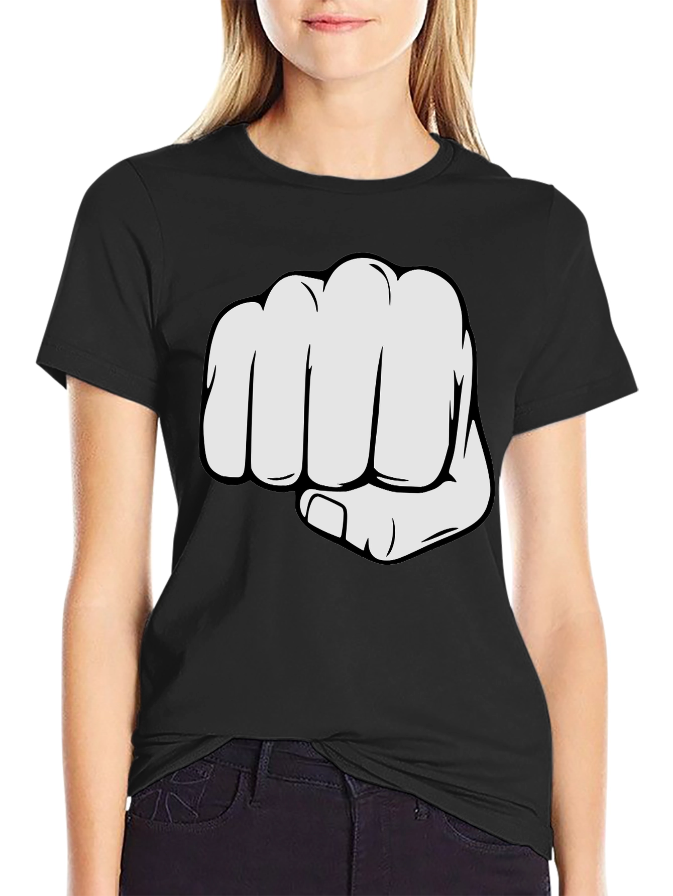 Black Fist Bump Graphic Tee - Black Crew Neck Cotton T-Shirt view 2