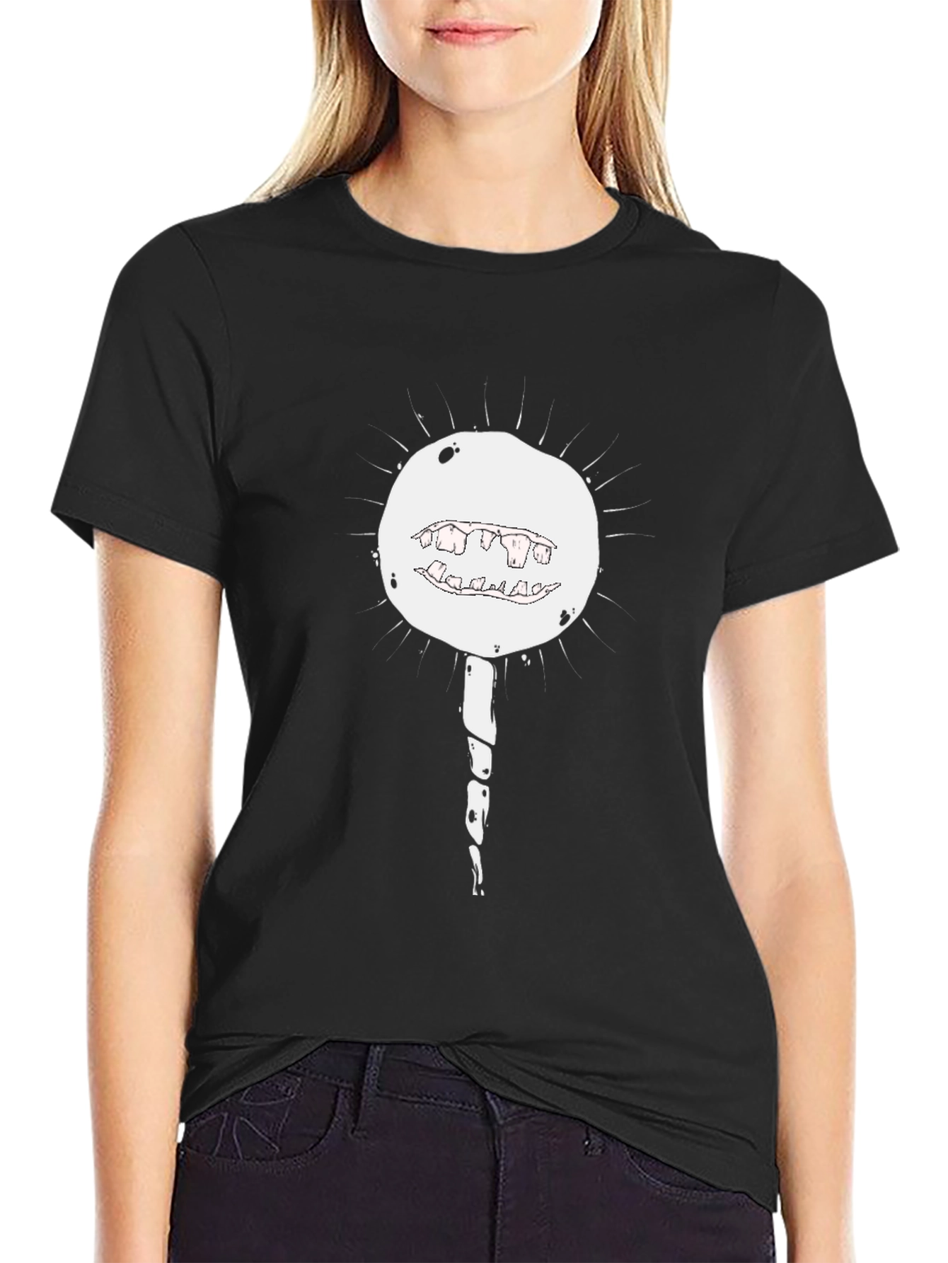 Black Men's Black Graphic T-Shirt - Monster Lollipop Design view 2