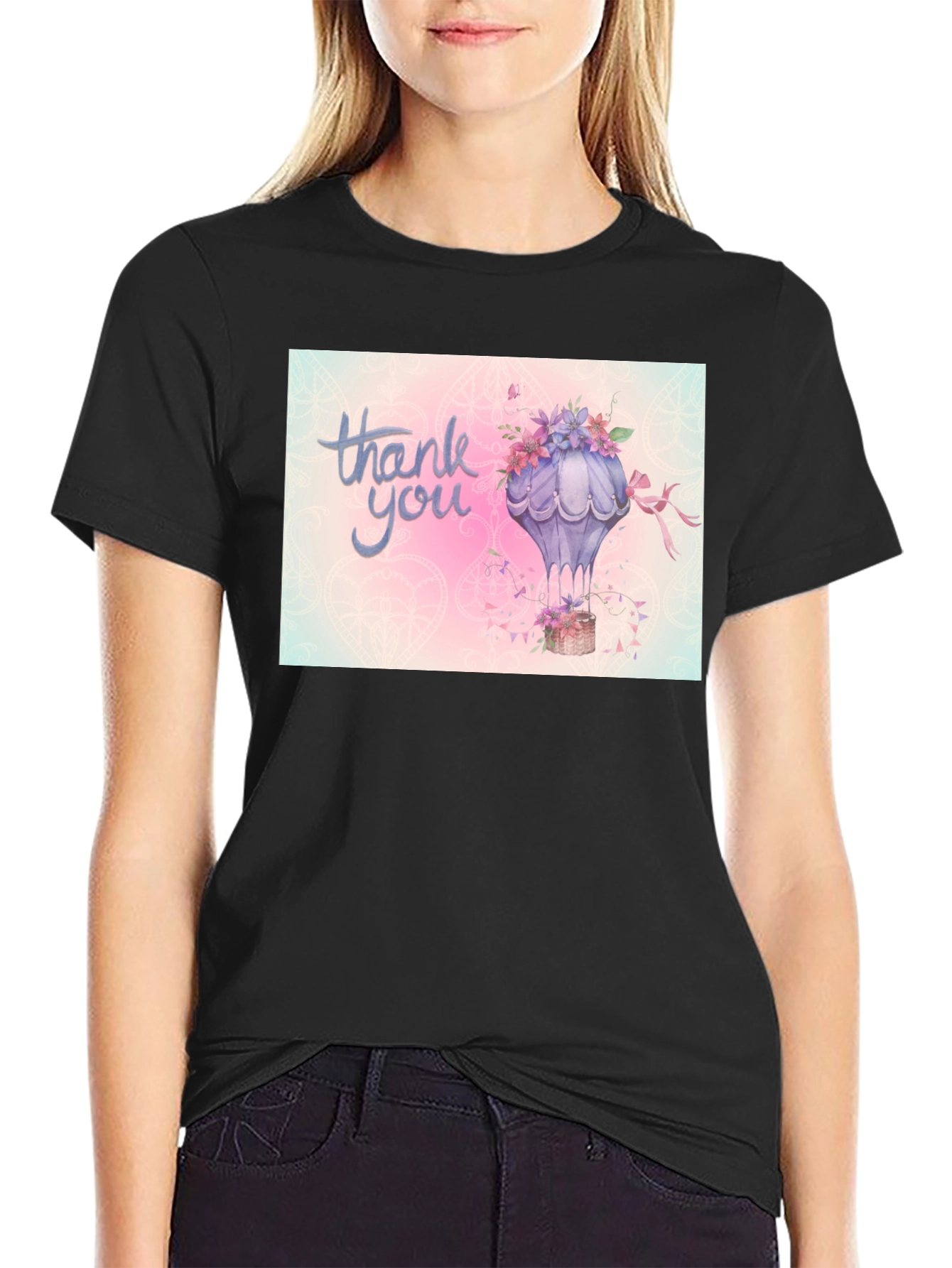 Black Thank You Hot Air Balloon Graphic Tee view 2