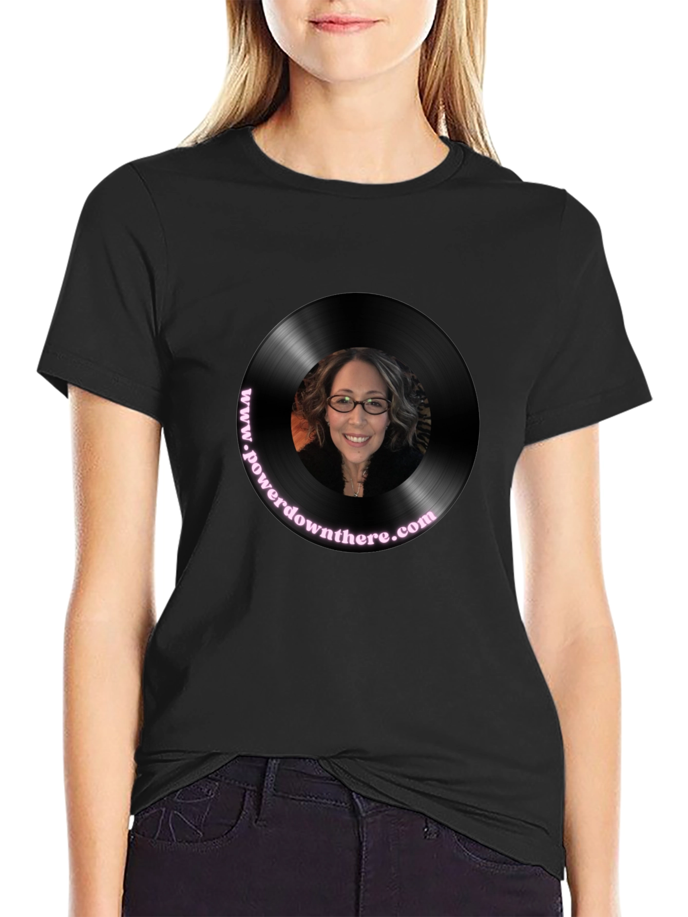 Black Retro Vinyl Record Graphic T-Shirt view 2