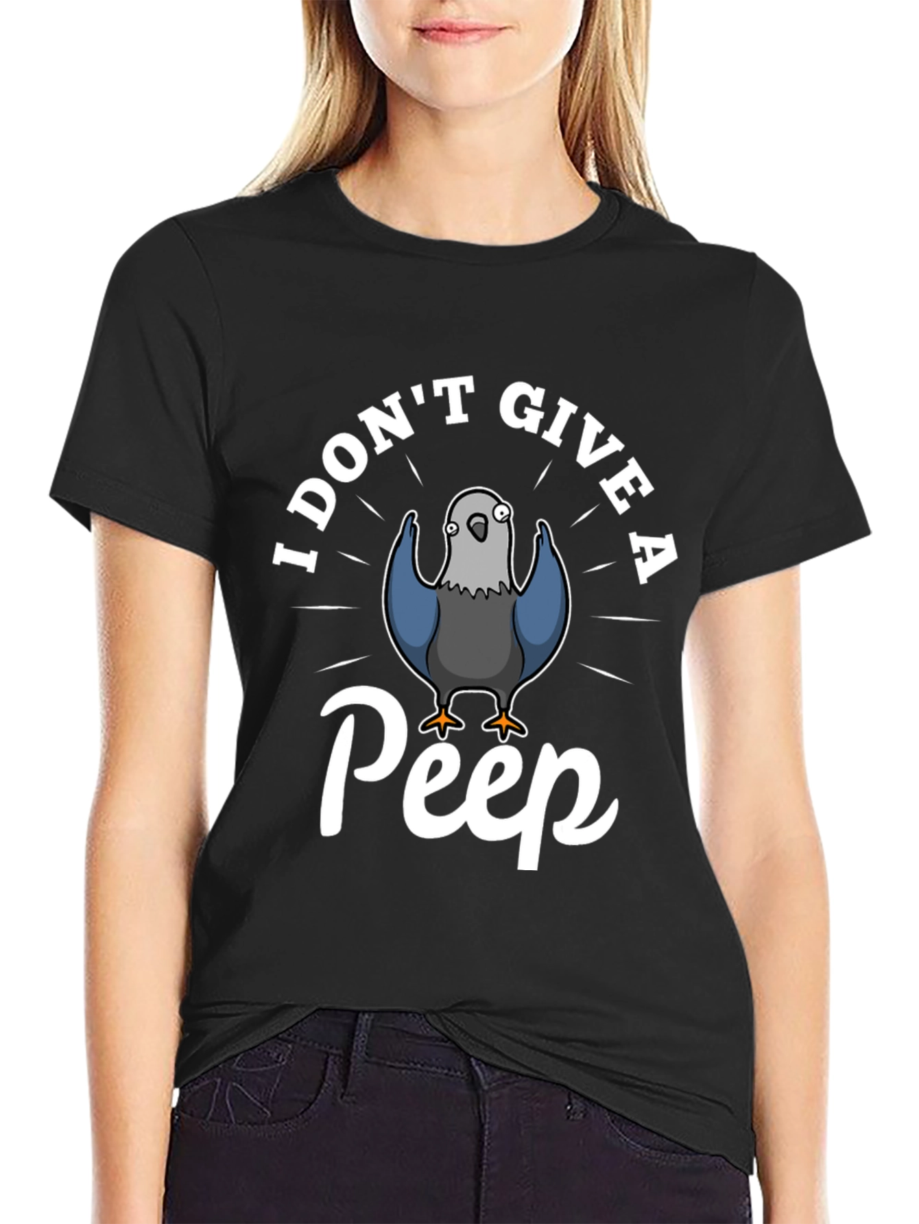 Black I Don't Give A Peep Funny Pigeon T-Shirt view 2