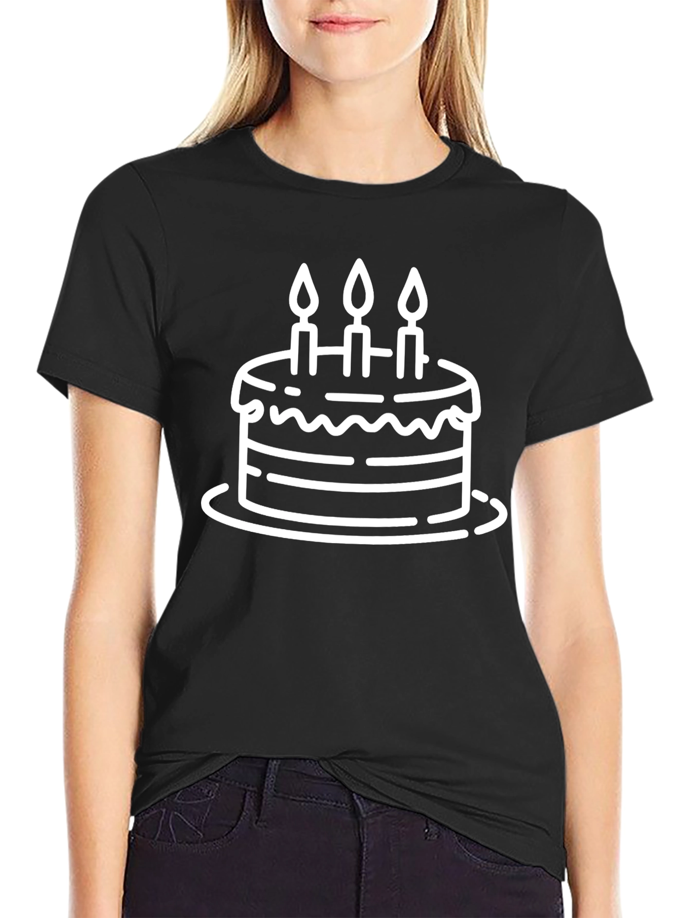 Black Birthday Cake Graphic Tee - Black Cotton T-Shirt view 2