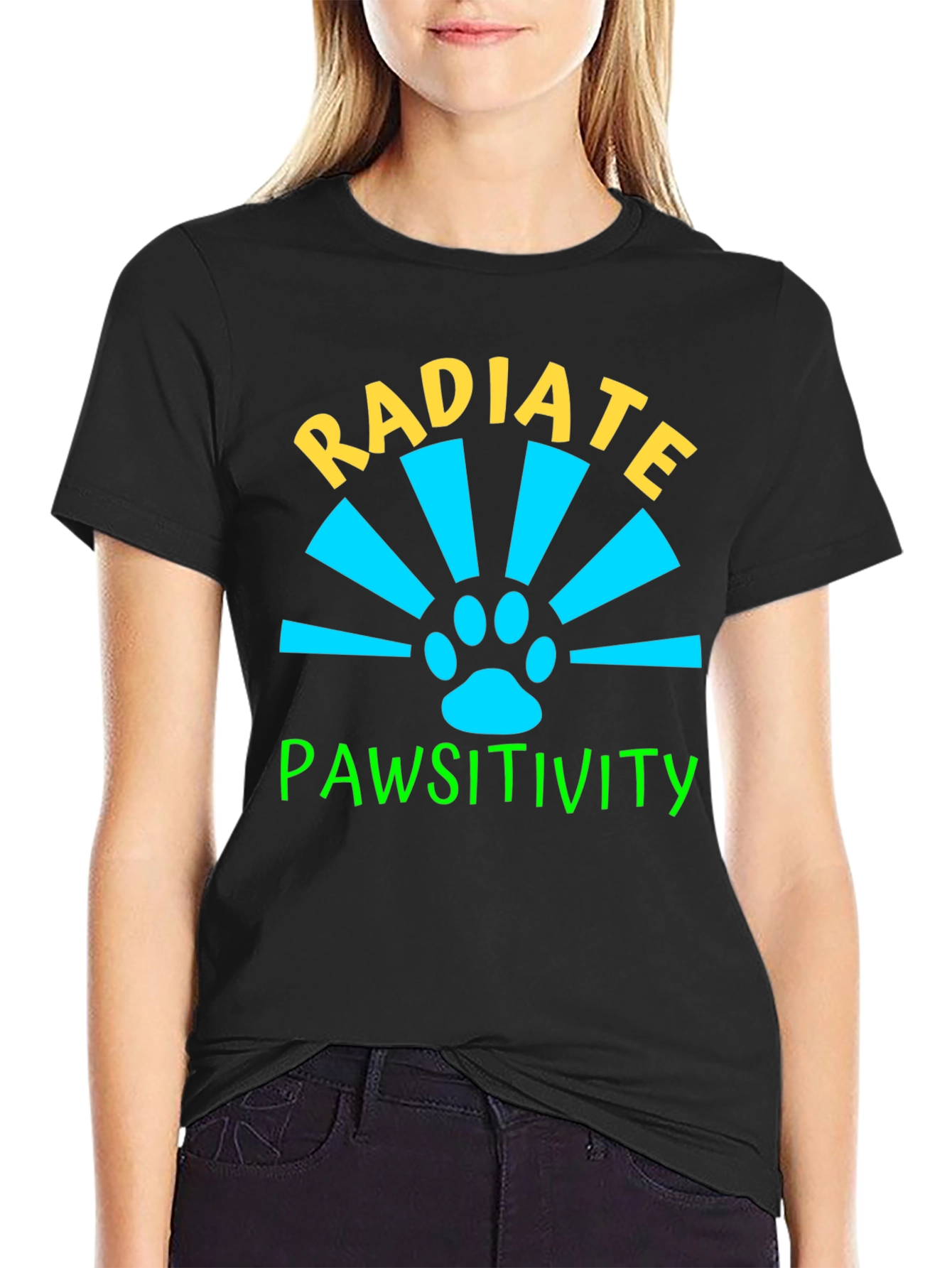 Black Radiate Pawsitivity Black Graphic T-Shirt view 2