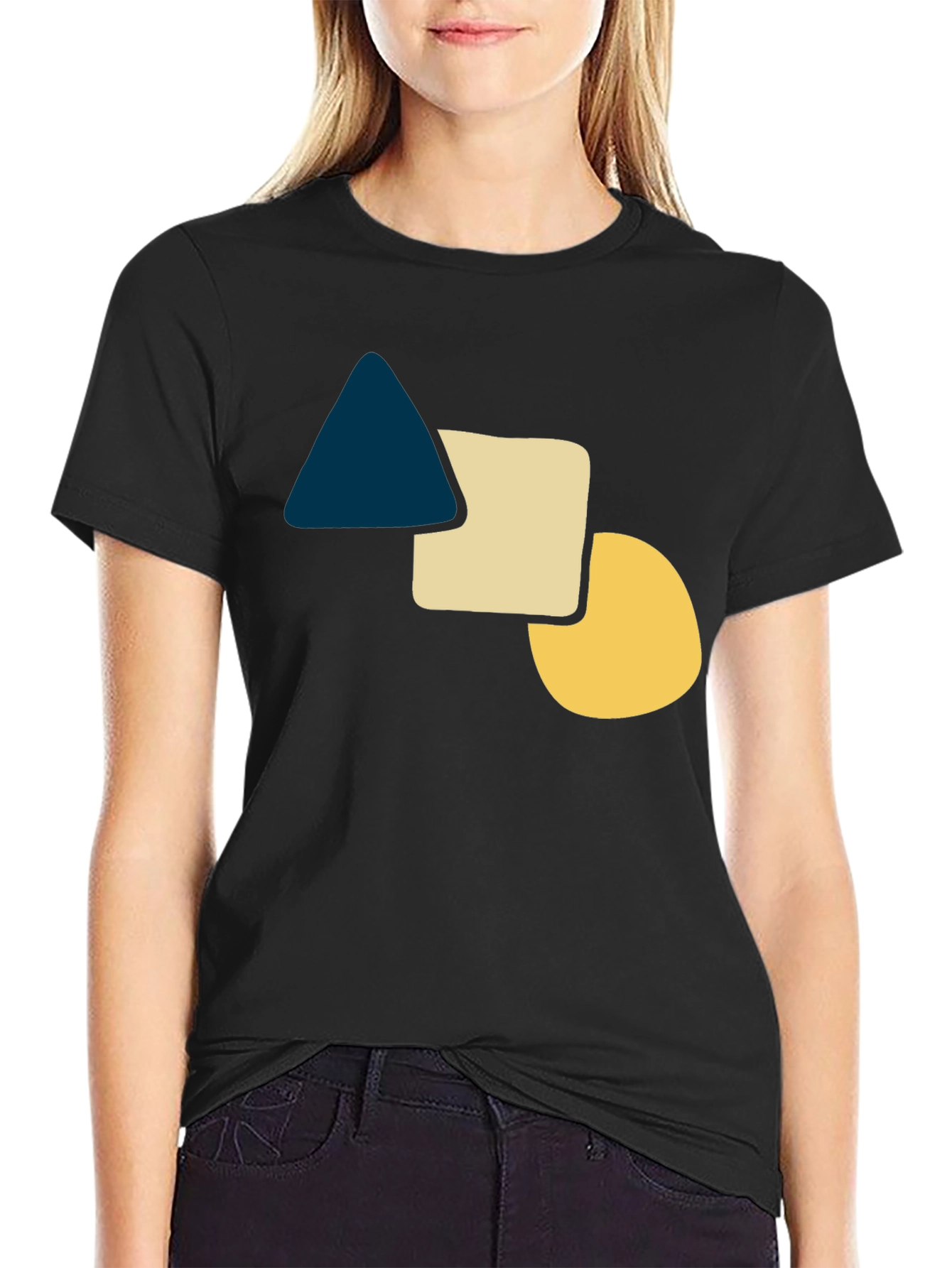 Black Geometric Shapes Graphic Tee - Casual Black T-Shirt view 2