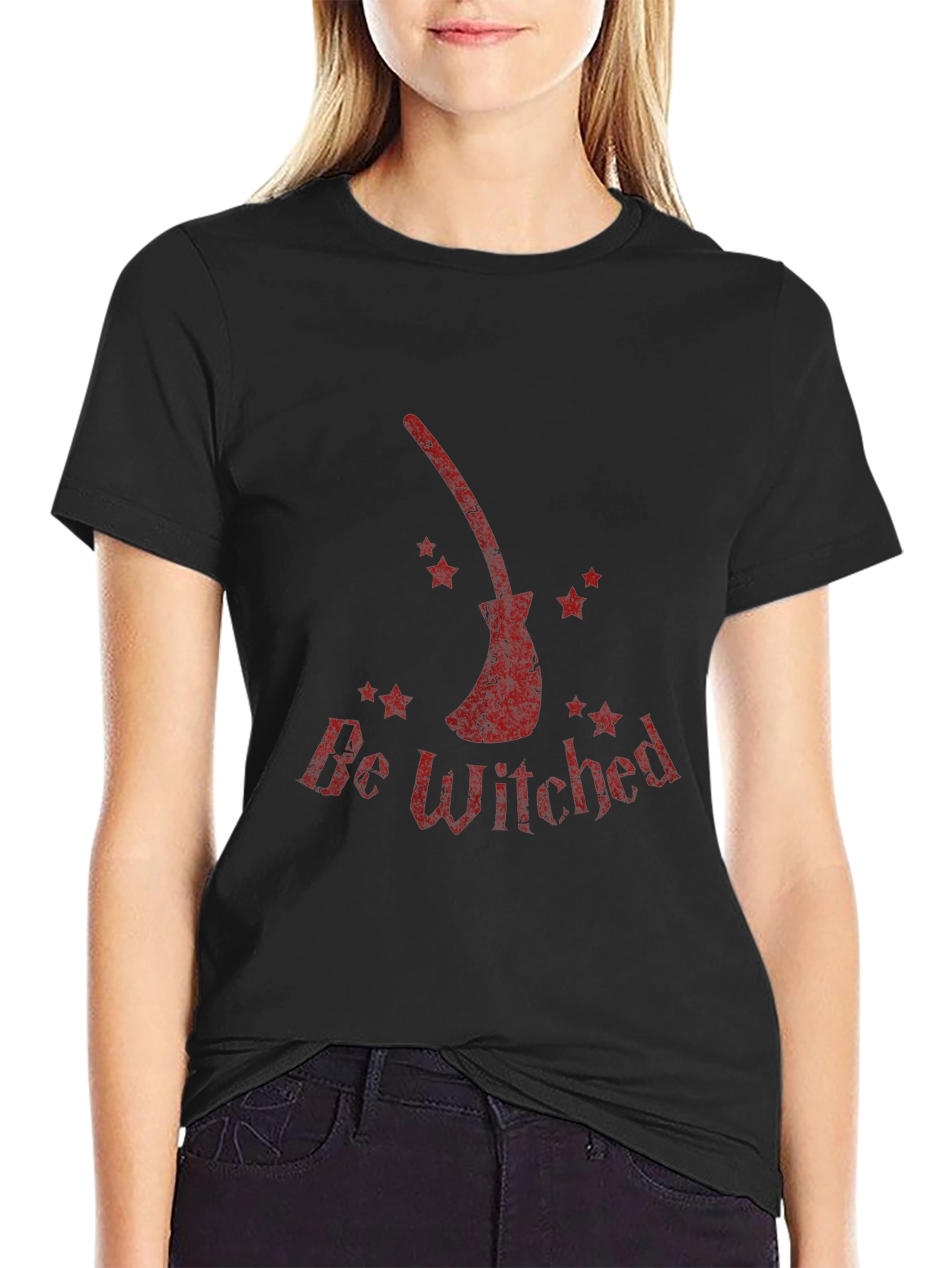 Black Be Witched T-Shirt - Halloween Broom Tee view 2