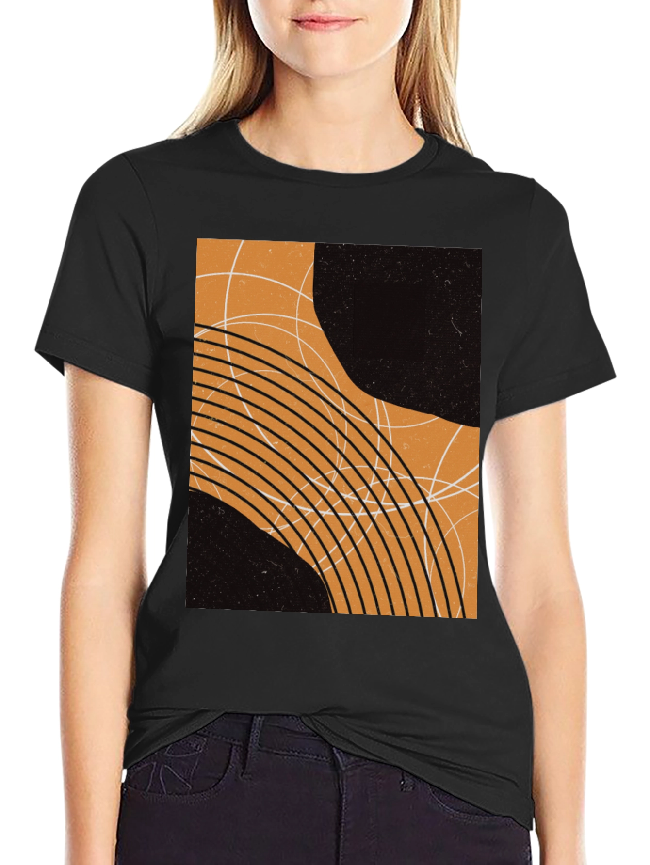 Black Abstract Graphic Print Black T-Shirt view 2