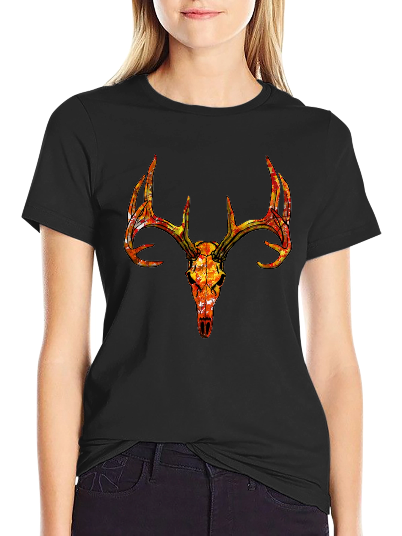 Black Deer Skull Graphic Tee - Bold Stag Design view 2
