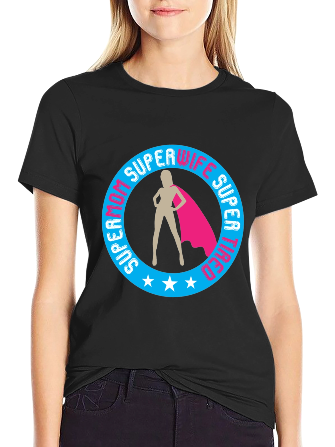 Black Super Mom Wife Tired Graphic T-Shirt view 2