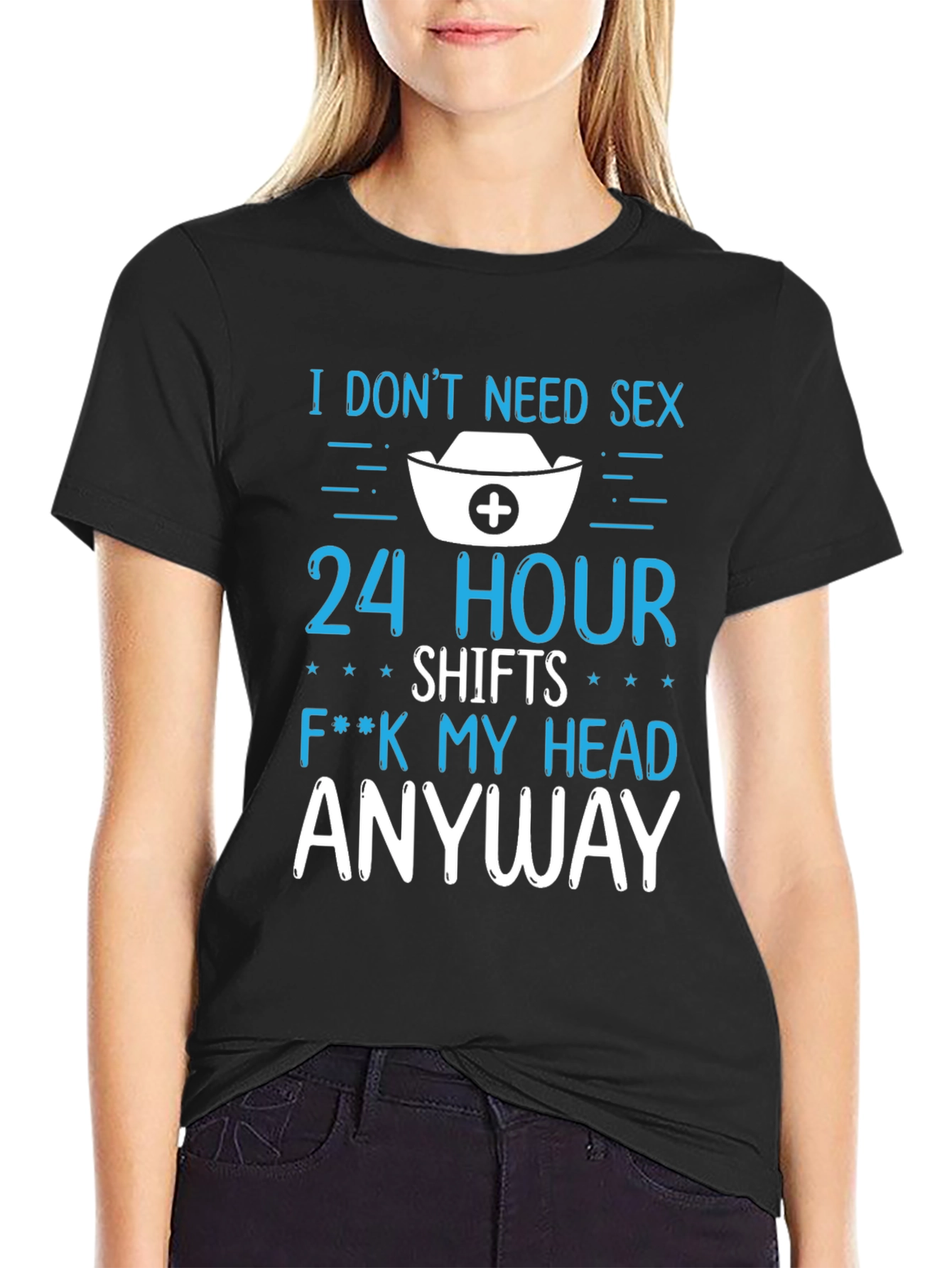 Black Funny Nurse T-Shirt - 24 Hour Shifts view 2