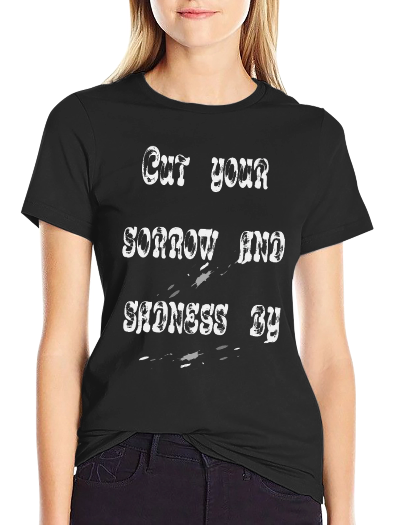 Black Cut Your Sorrow T-Shirt, Black Graphic Tee view 2