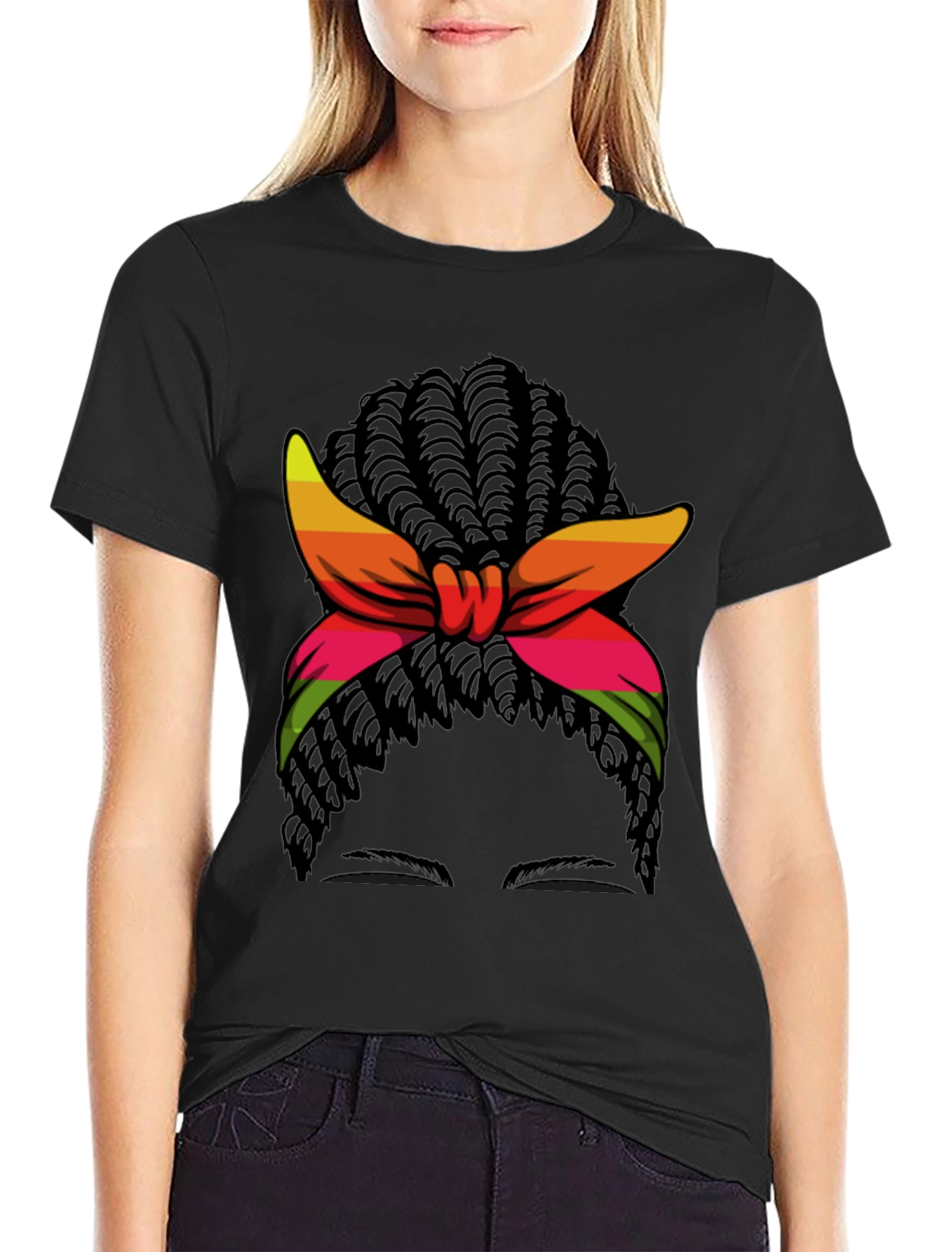 Black Black T-Shirt with Woman Graphic view 2