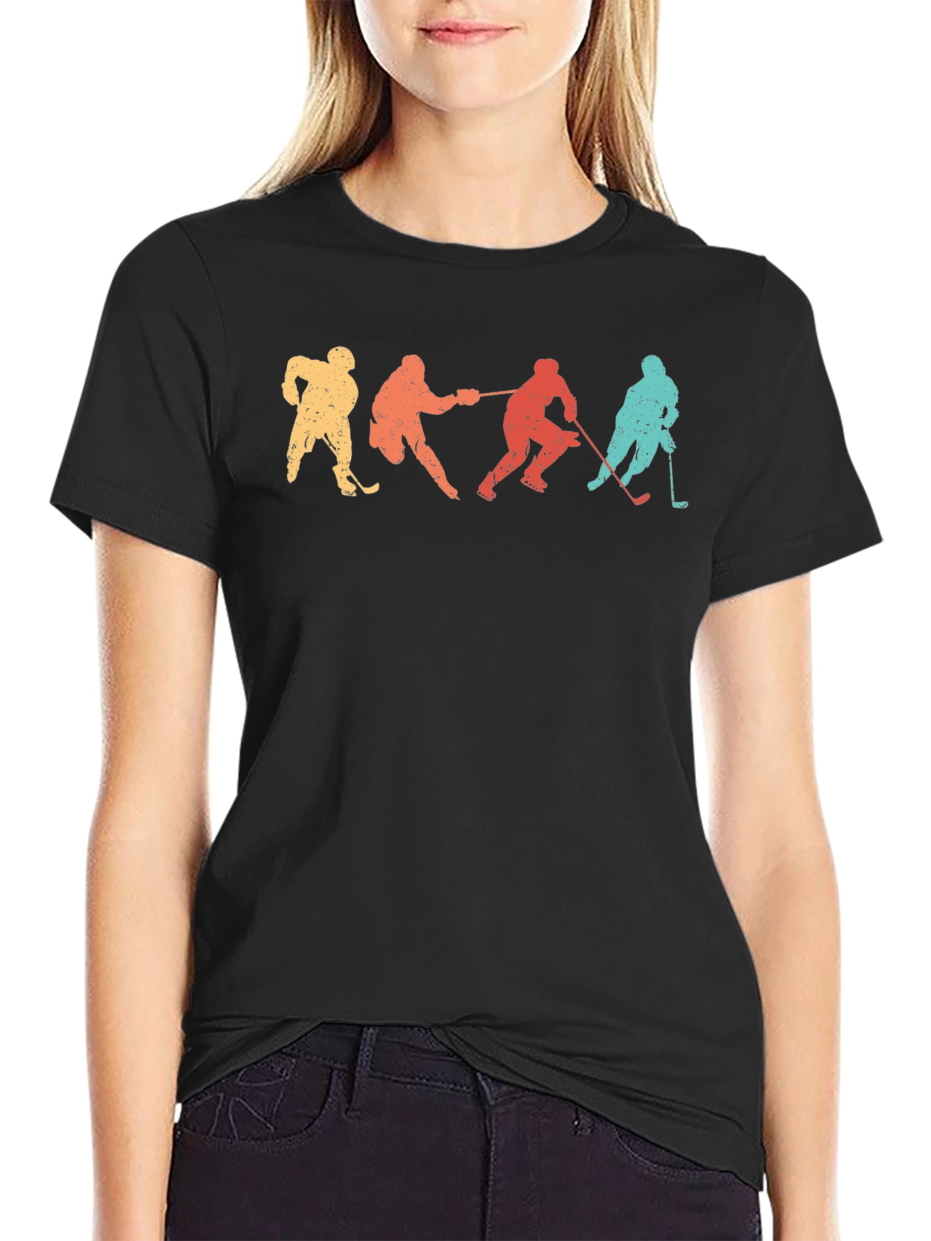 Black Retro Hockey Player Silhouette Graphic Tee view 2