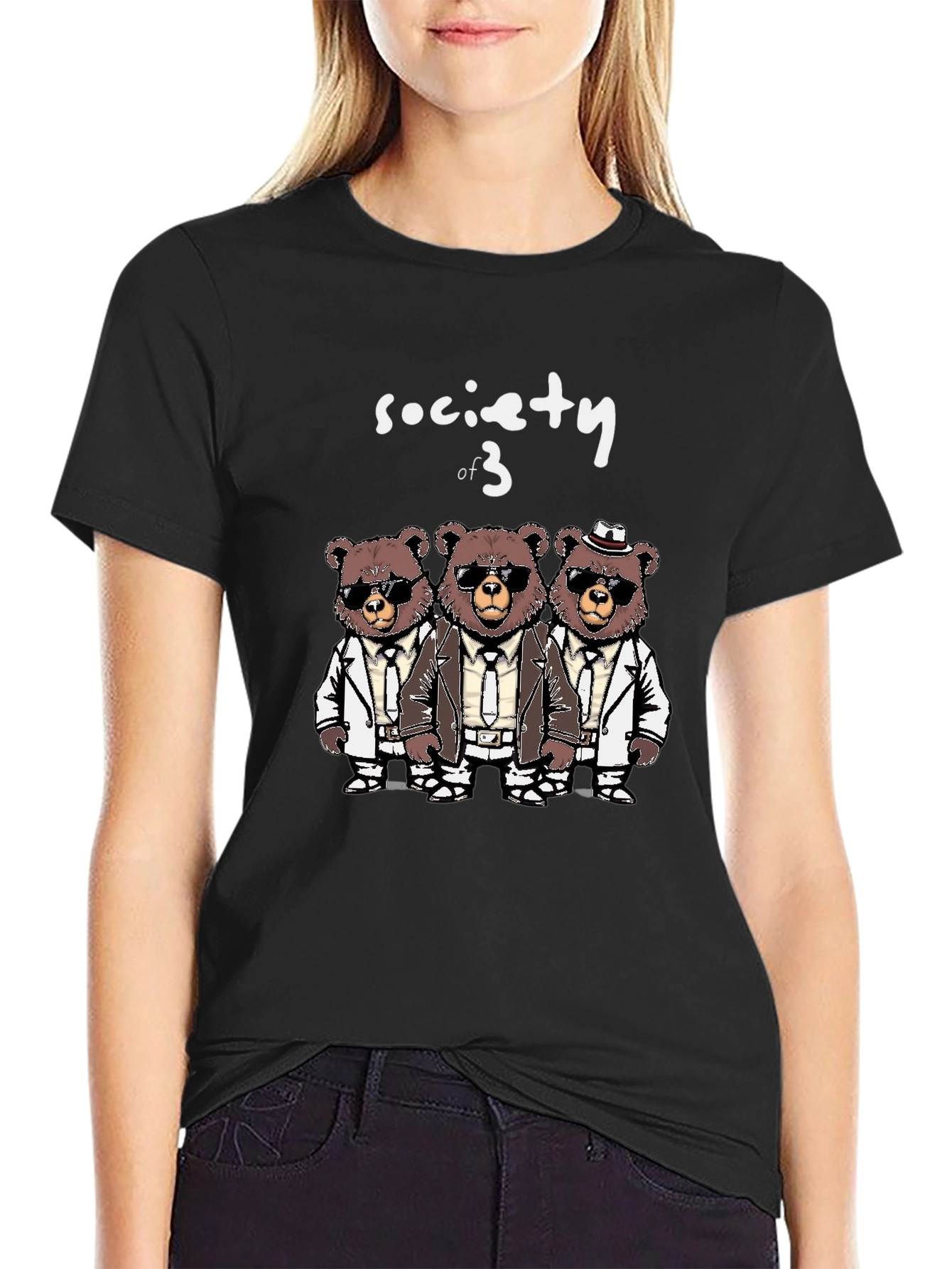 Black Society of 3 Bears T-Shirt - Trendy & Unique! view 2