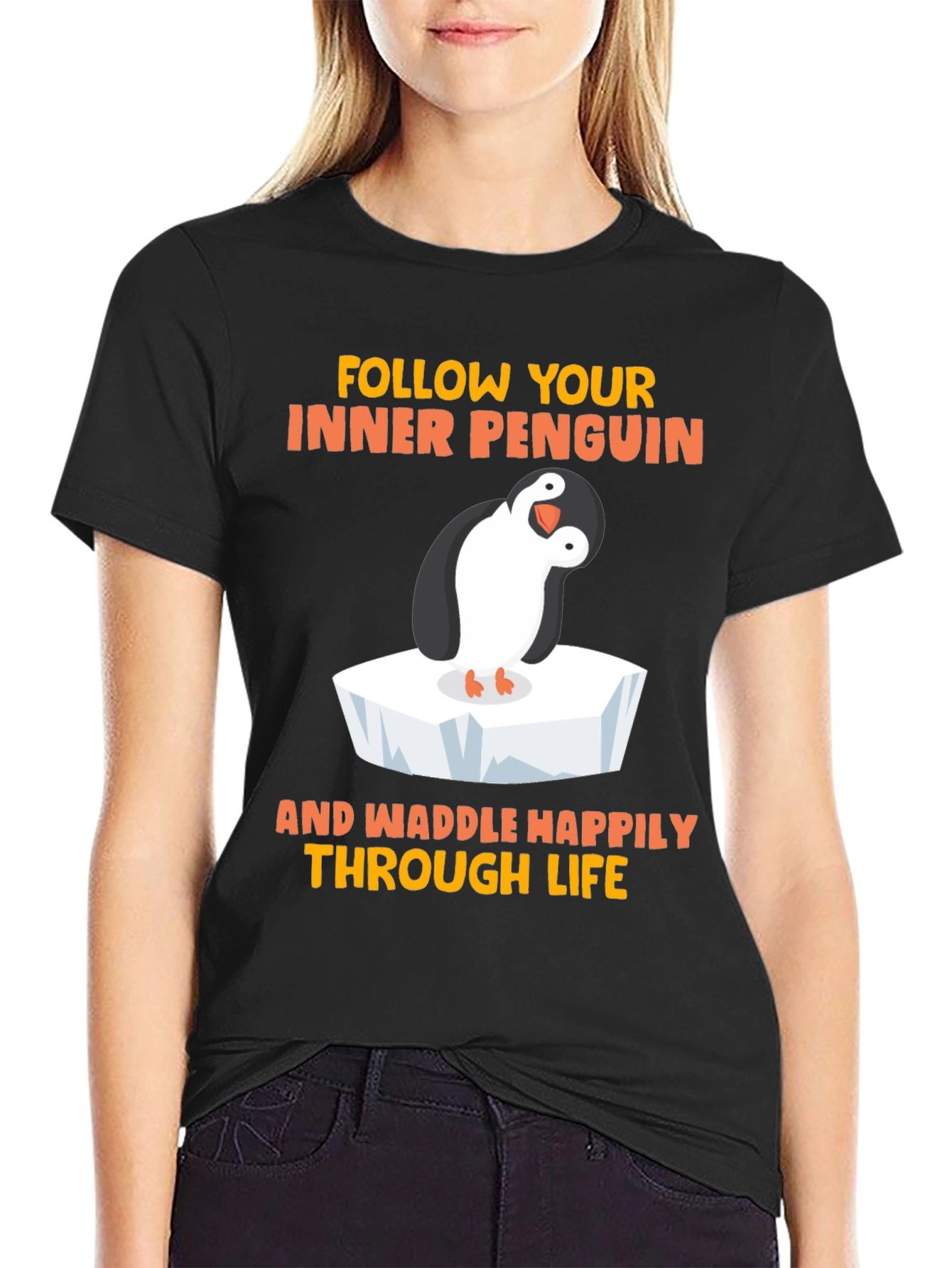 Black Penguin Graphic T-Shirt - Waddle Happily view 2
