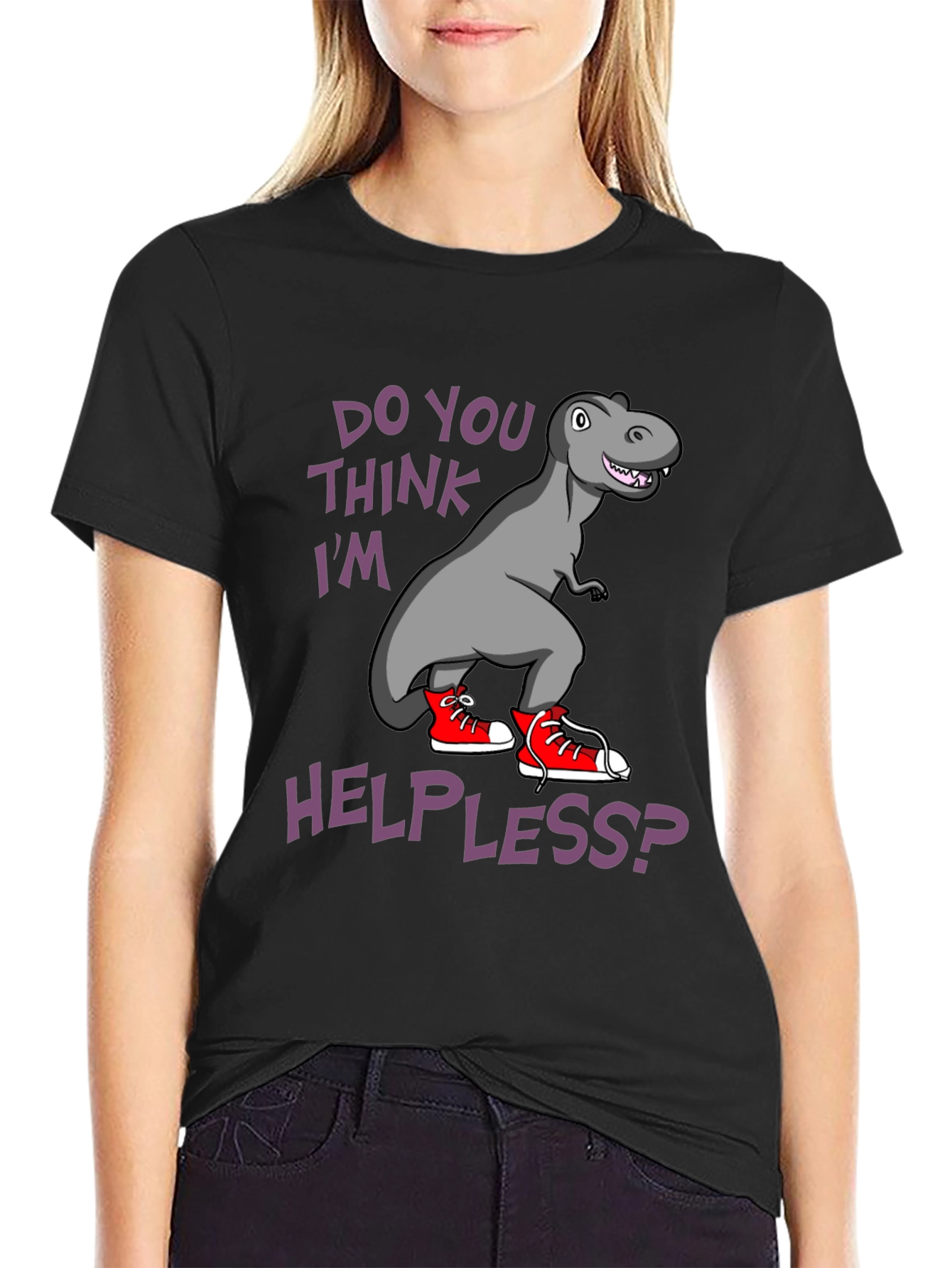 Black Dino Sneaker T-Shirt - Do You Think I'm Helpless? view 2