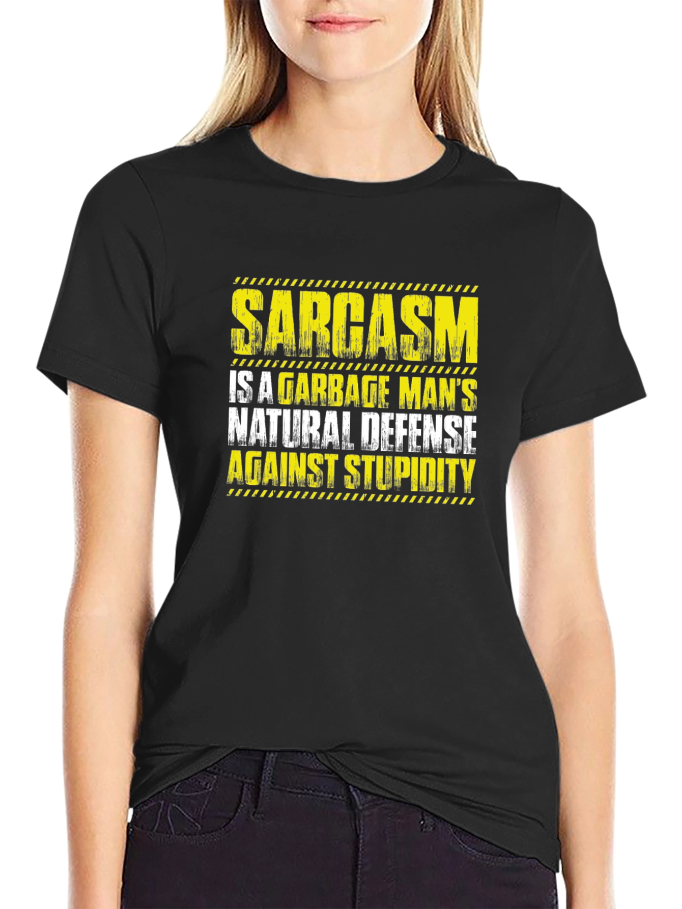 Black Sarcasm Garbage Man's Natural Defense T-Shirt view 2