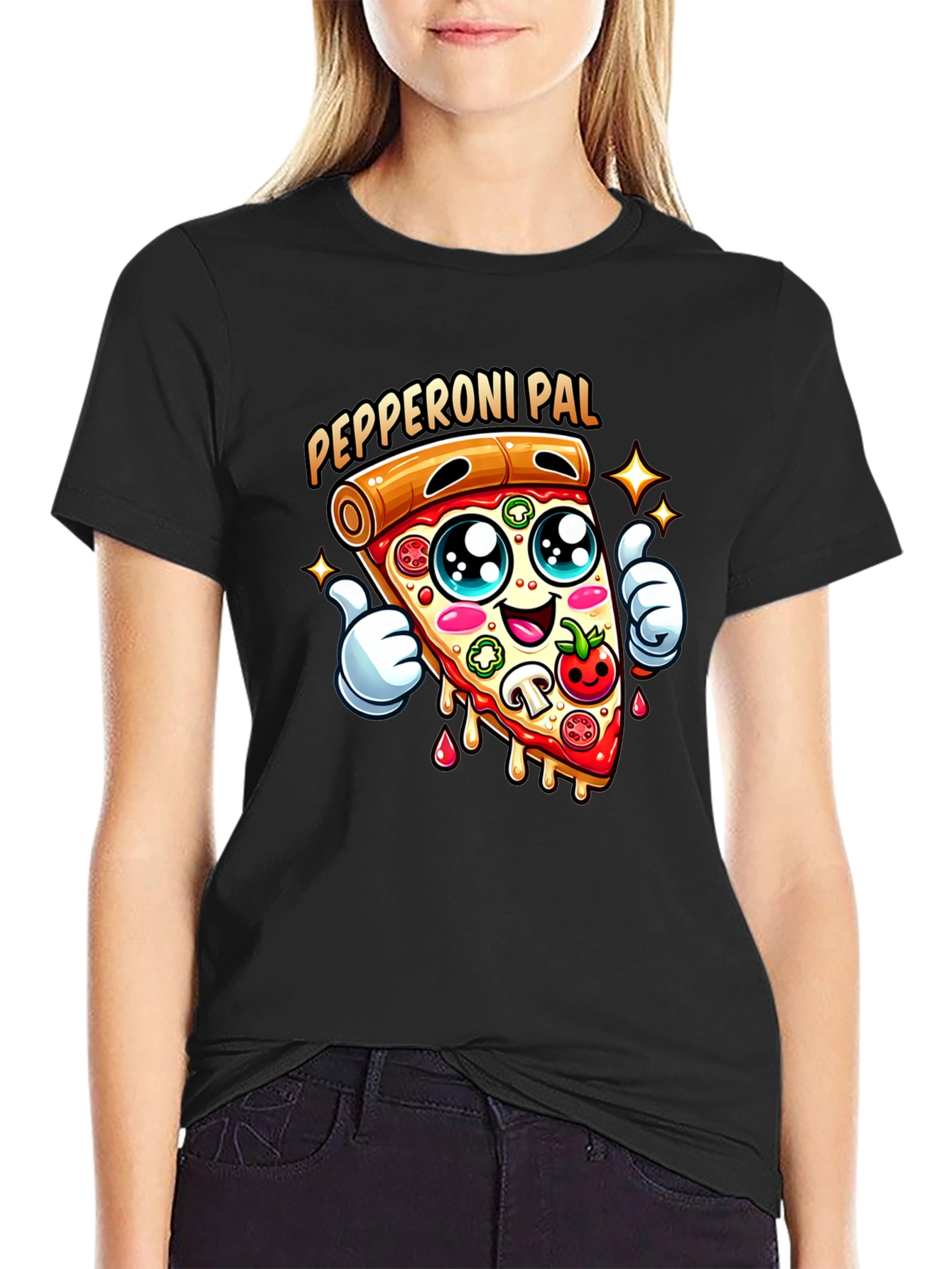 Black Pepperoni Pal Graphic Tee - Fun Pizza T-Shirt view 2