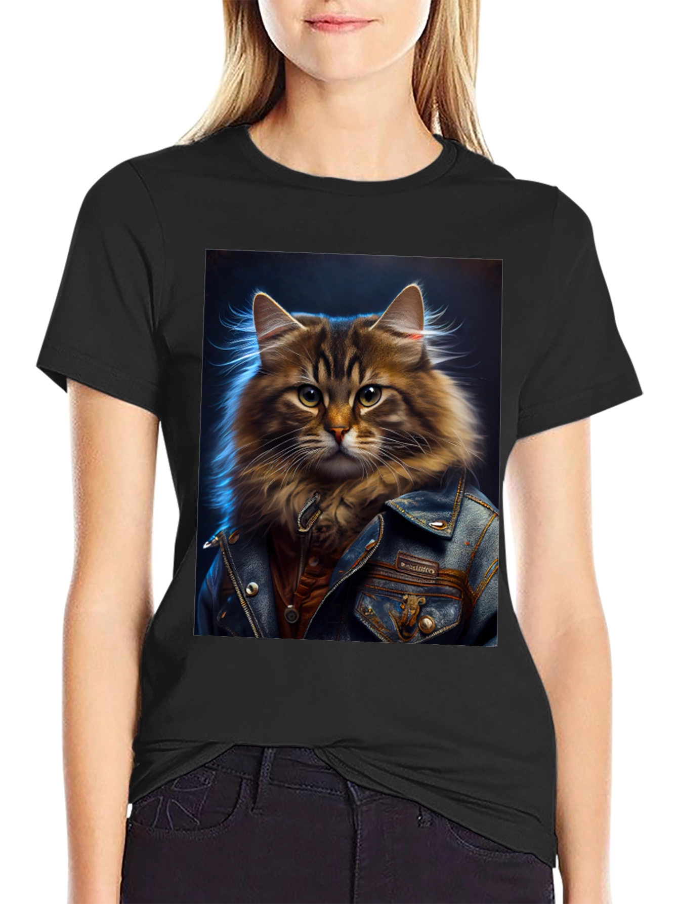 Black Cat in Jacket Graphic Tee - Cool & Unique view 2