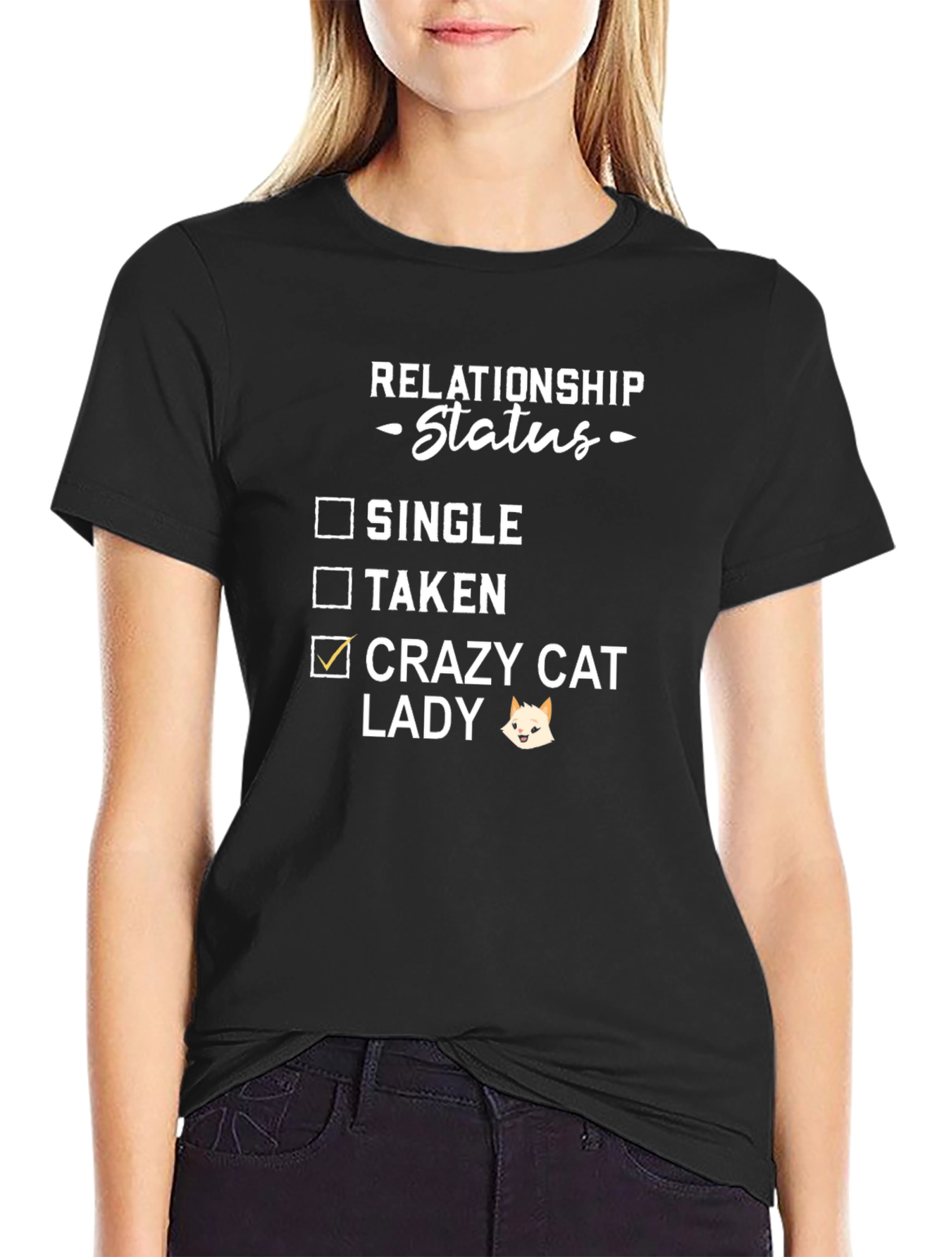 Black Crazy Cat Lady Relationship Status T-Shirt view 2