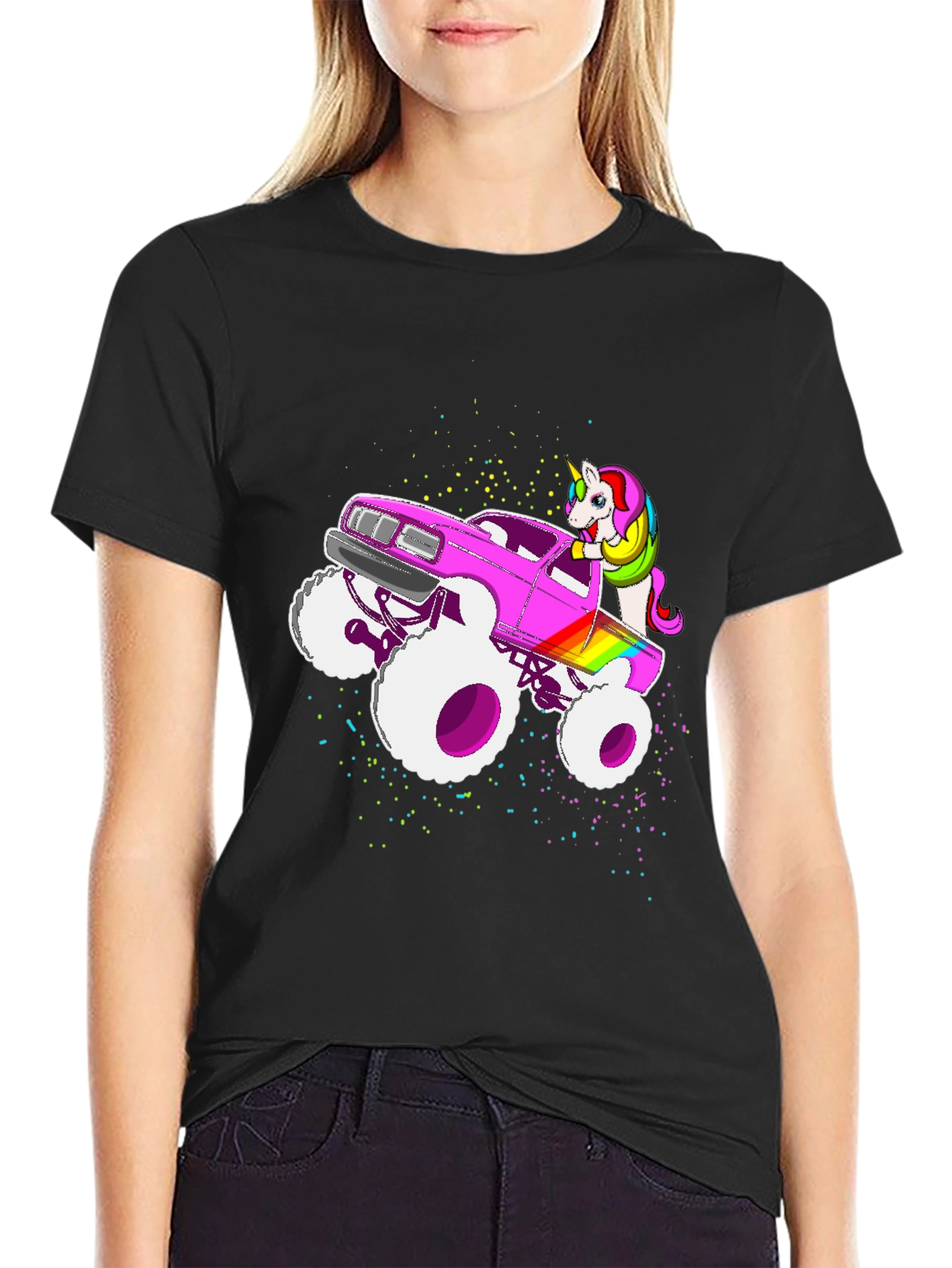 Black Unicorn Monster Truck Graphic T-Shirt view 2
