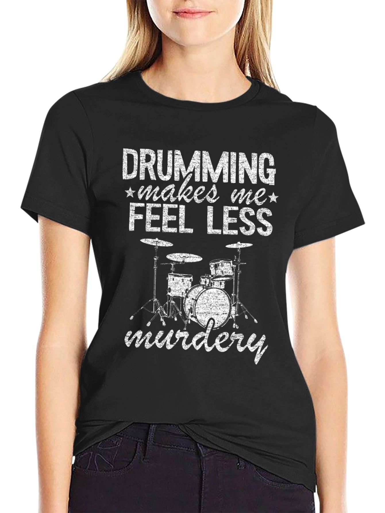 Black Drumming Makes Me Feel Less Murdery T-Shirt view 2
