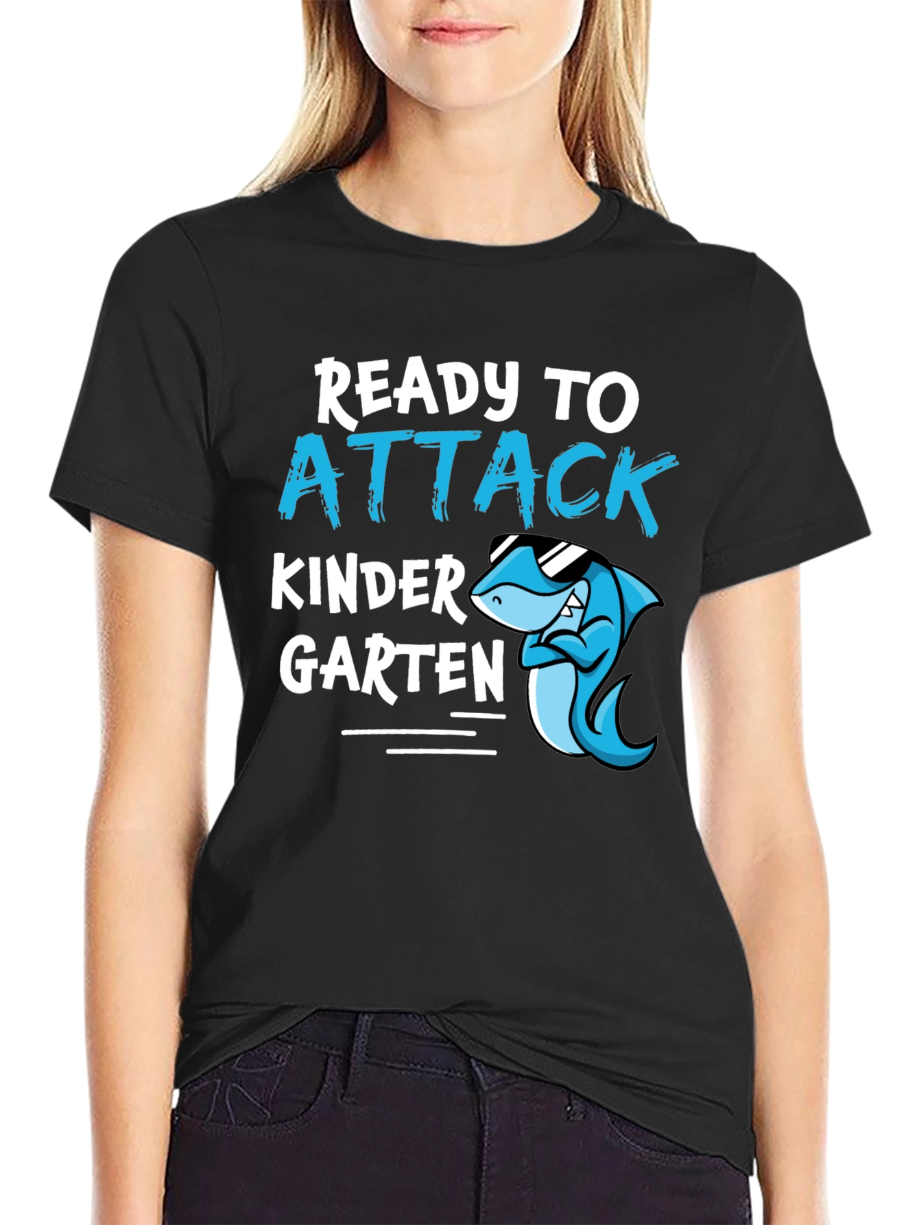 Black Ready to Attack Kindergarten Shark T-Shirt view 2