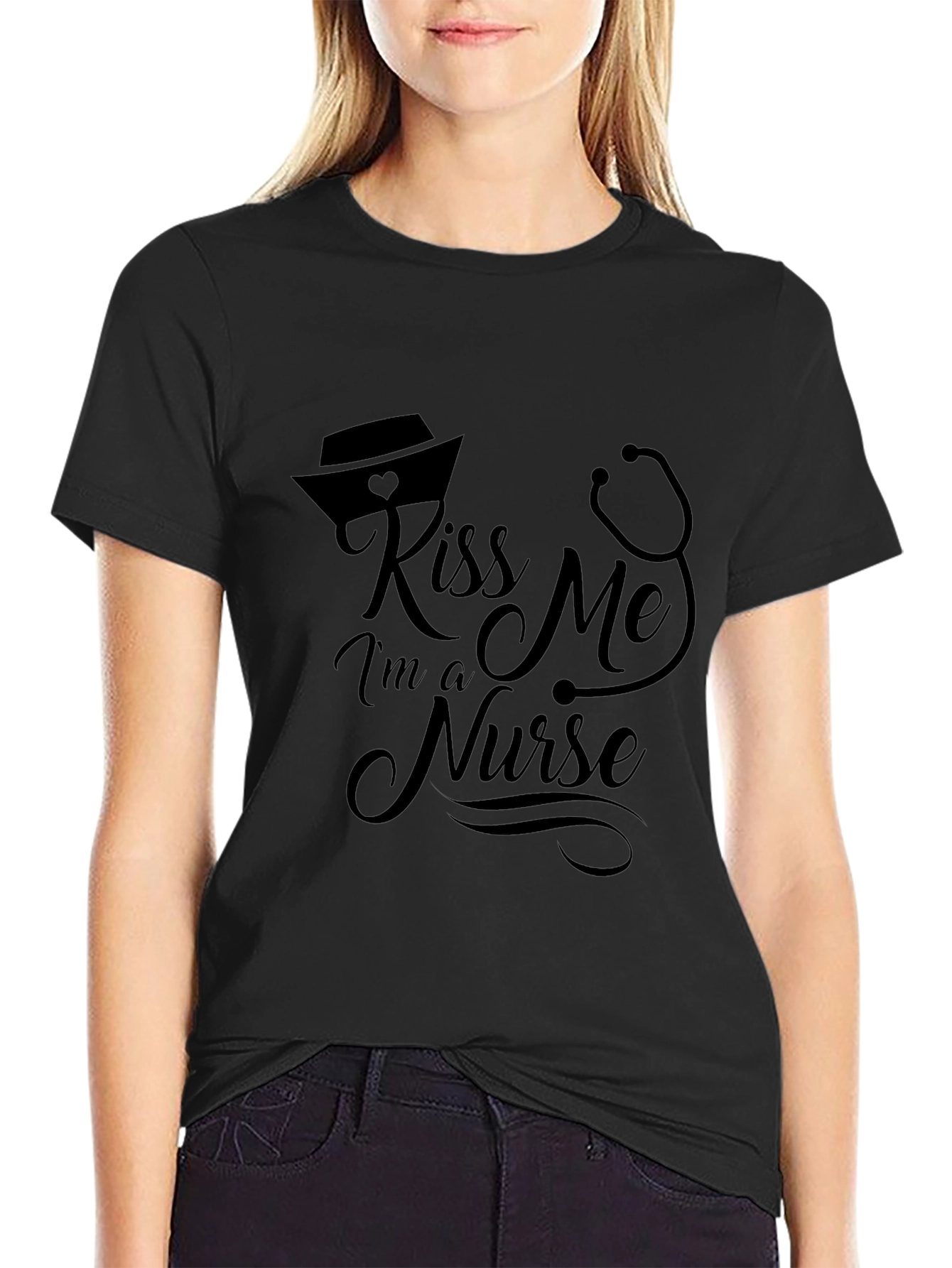 Black Kiss Me I'm A Nurse Black T-Shirt view 2